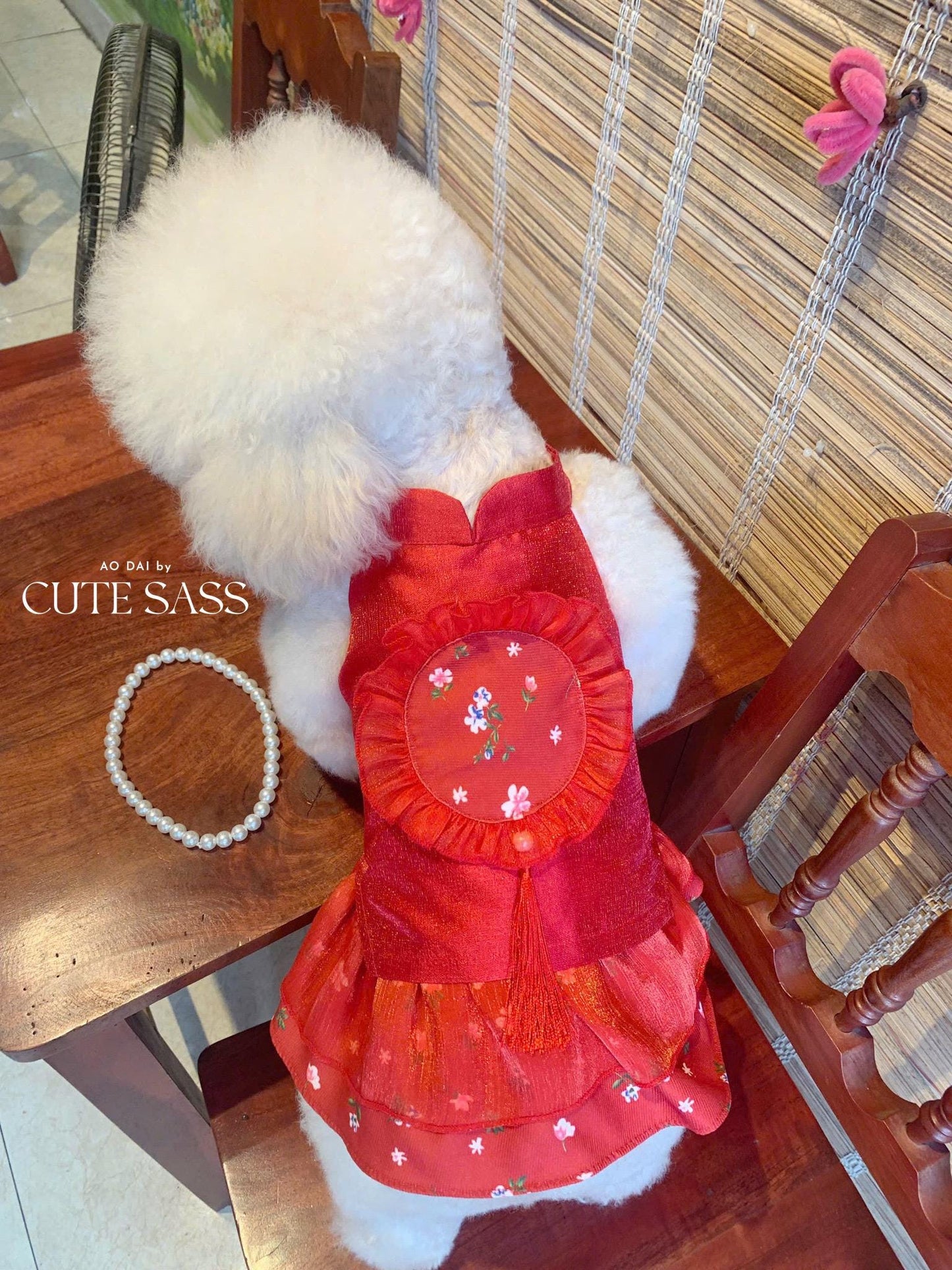 Pet Red Daisy Halter Ao Dai AoDaibyCuteSass