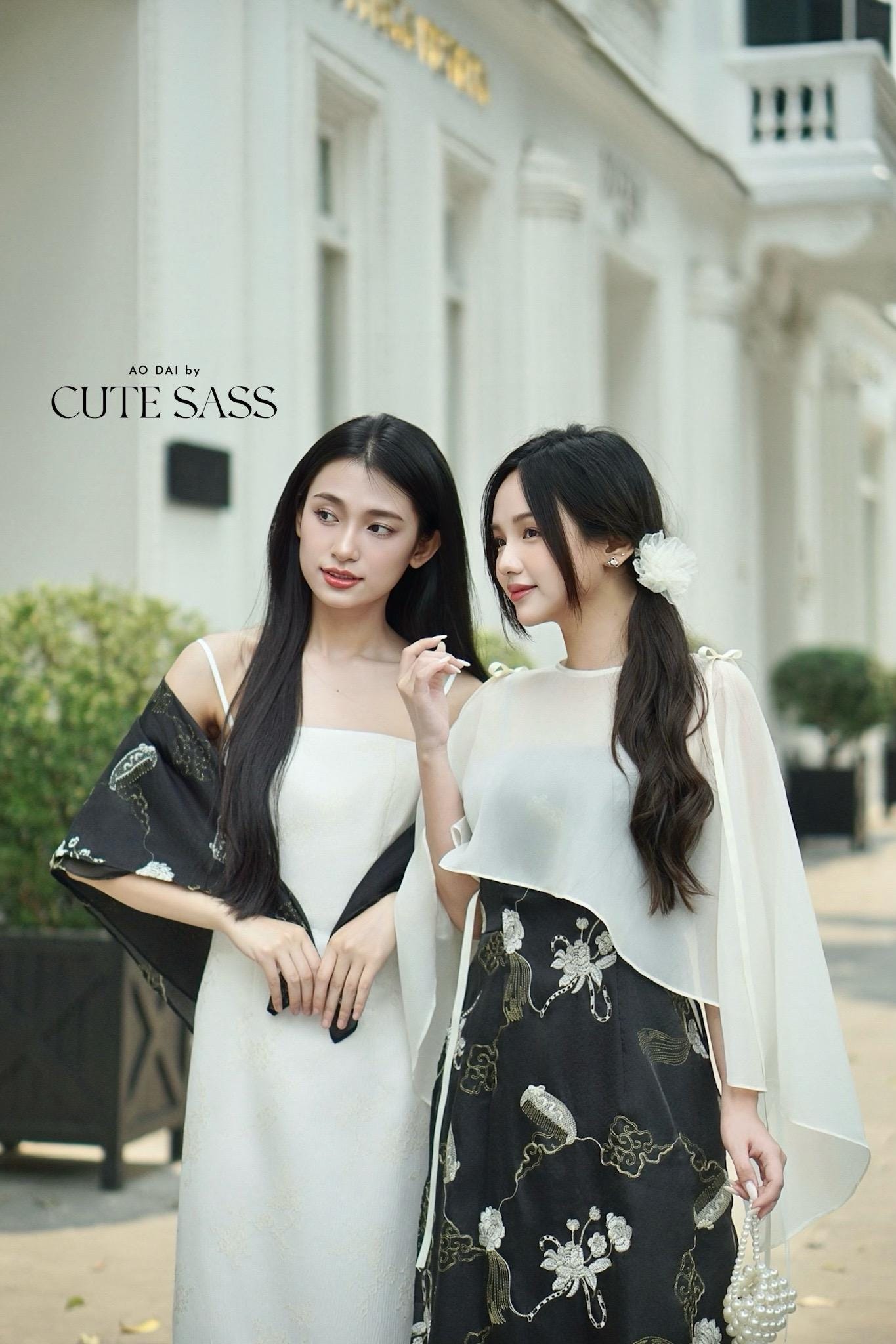 Yen - Black/Gold Eclipse Spaghetti Strap Ao Dai Top with Cape, No Pants, No Bows| Pre-made Modernized Vietnamese Ao Dai| Lunar New Year AoDaibyCuteSass