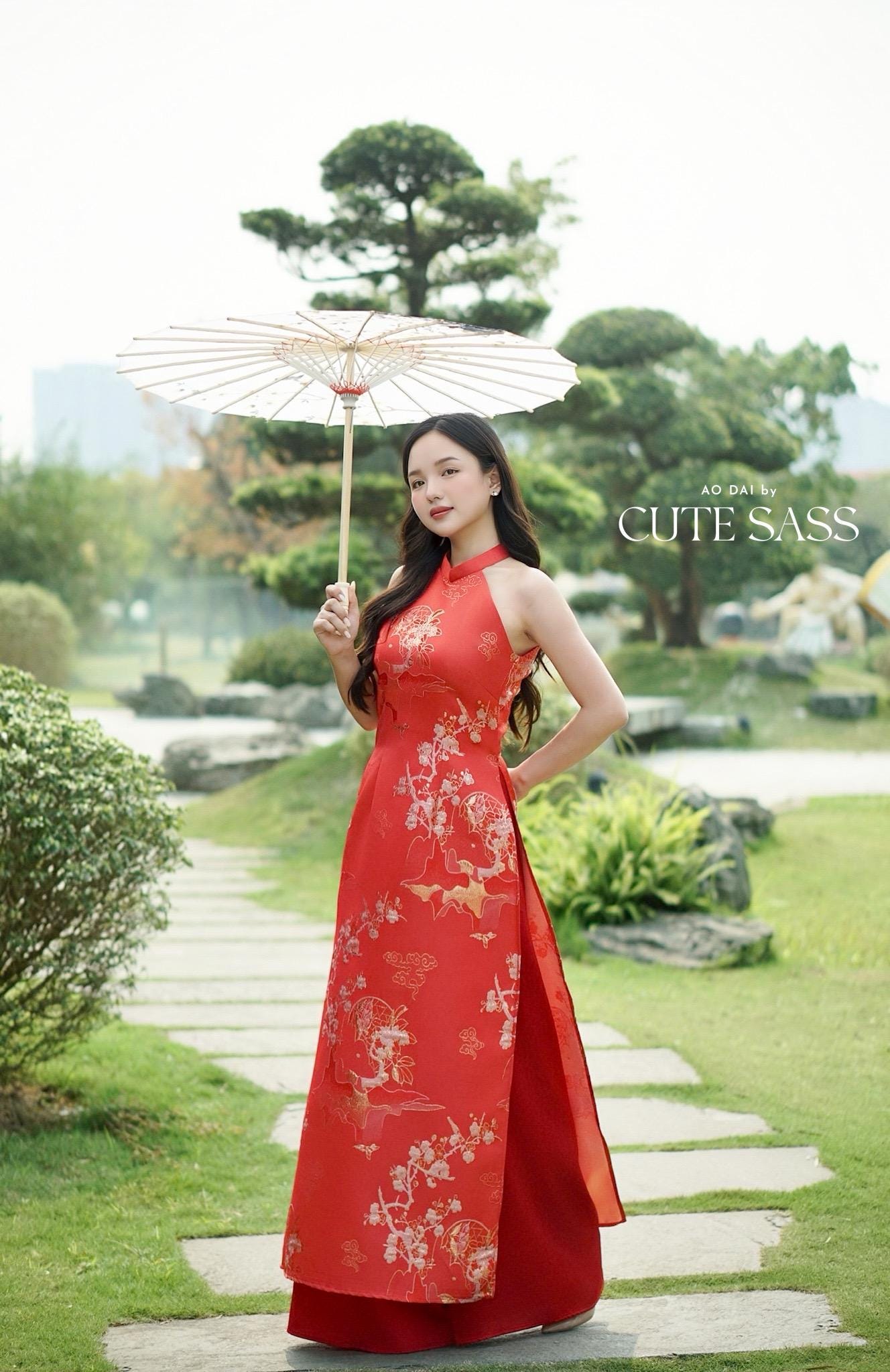 Yen - Red Heirloom Yem-Inspired Ao Dai Top Only, No Pants| Pre-made Modernized Vietnamese Ao Dai| Lunar New Year AoDaibyCuteSass