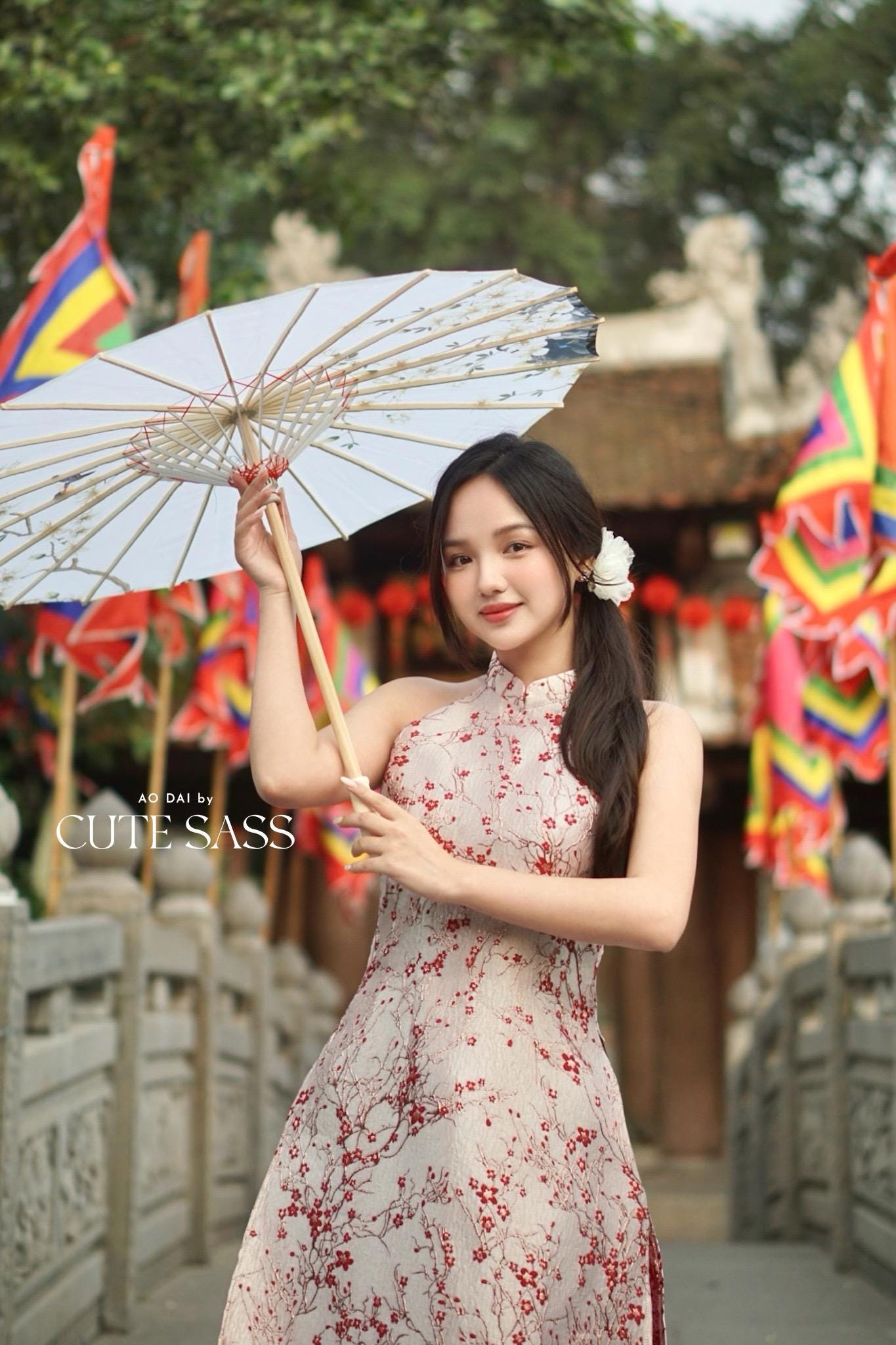 Yen - Red Ruby Sakura Yem-Inspired Ao Dai Top Only, No Pants| Pre-made Modernized Vietnamese Ao Dai| Lunar New Year AoDaibyCuteSass