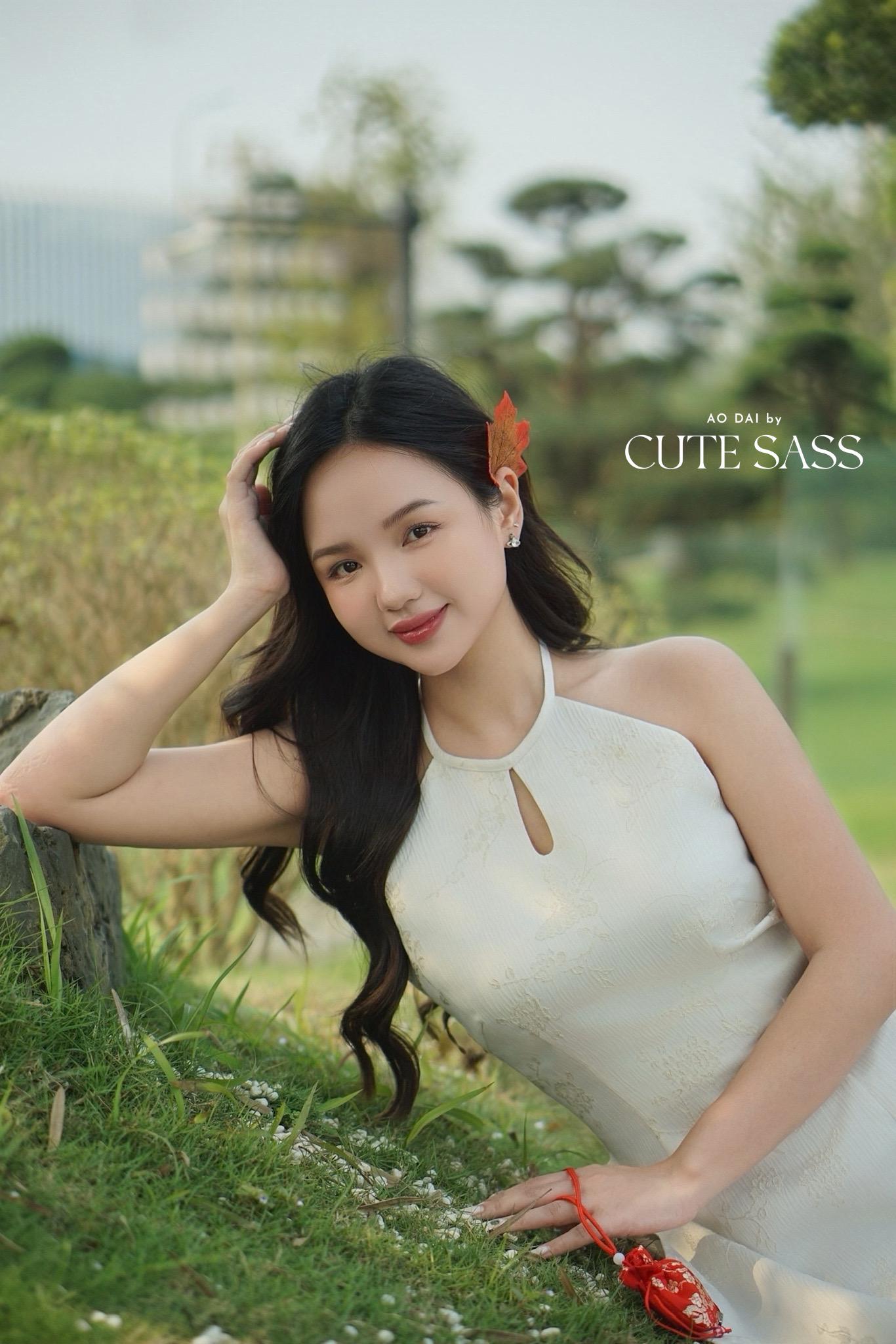 Yen - White Luna Whisper Cut Out Yem-Inspired Ao Dai Top Only, No Pants| Pre-made Modernized Vietnamese Ao Dai| Lunar New Year AoDaibyCuteSass