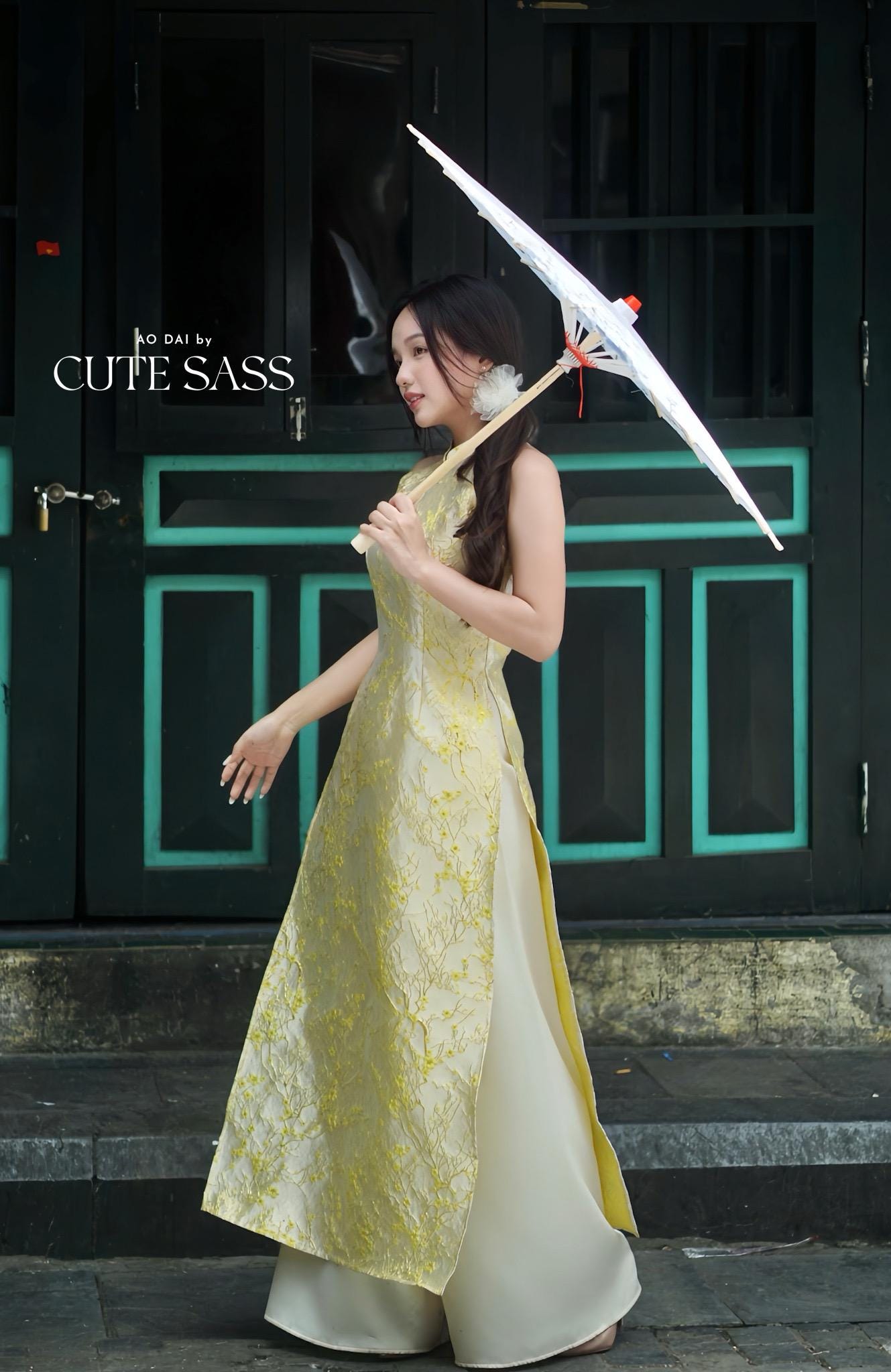 Yen - Golden Sakura Yem-Inspired Ao Dai Top Only, No Pants| Pre-made Modernized Vietnamese Sleeveless Ao Dai| Lunar New Year AoDaibyCuteSass