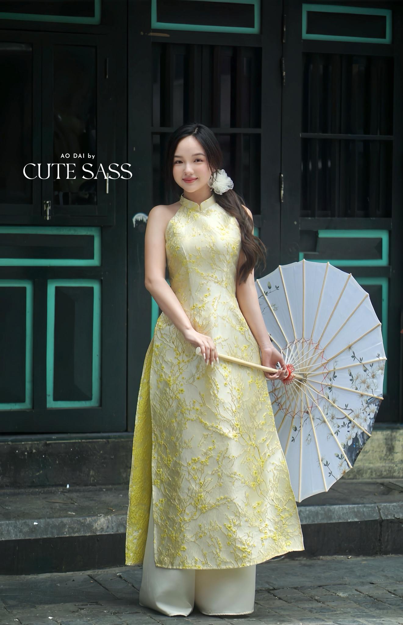 Yen - Golden Sakura Yem-Inspired Ao Dai Top Only, No Pants| Pre-made Modernized Vietnamese Sleeveless Ao Dai| Lunar New Year AoDaibyCuteSass
