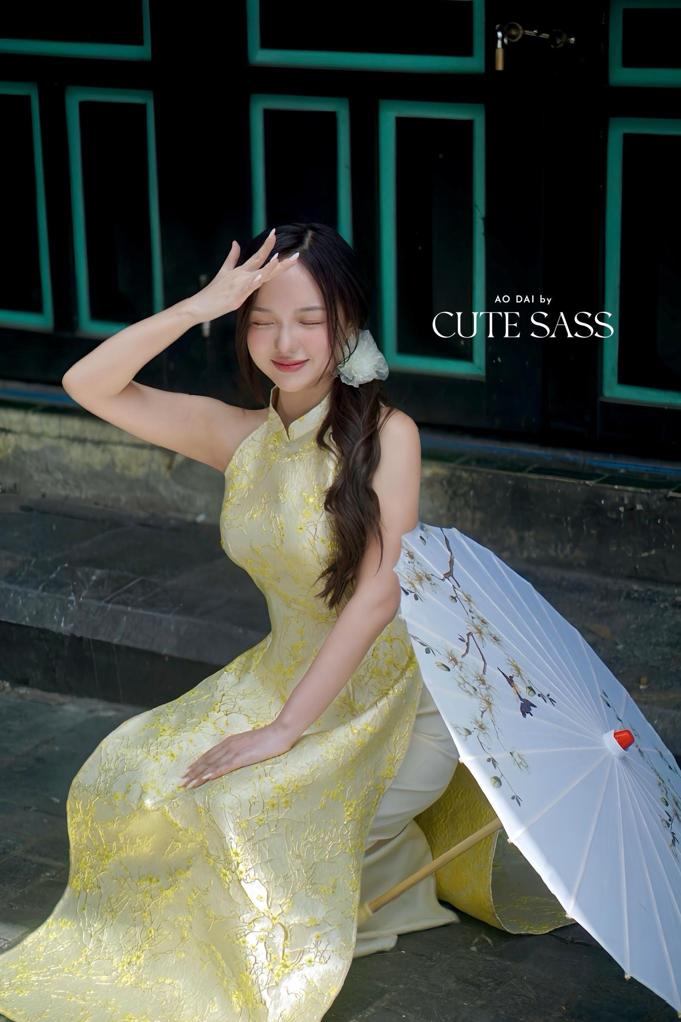 Yen - Golden Sakura Yem-Inspired Ao Dai Top Only, No Pants| Pre-made Modernized Vietnamese Sleeveless Ao Dai| Lunar New Year AoDaibyCuteSass