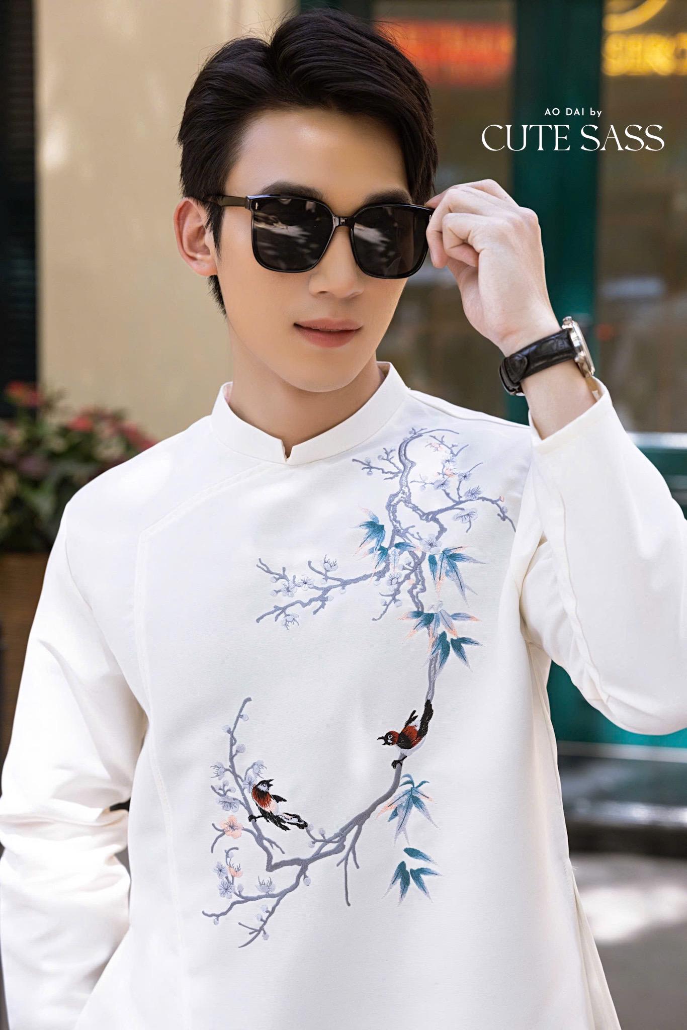 Men White Bamboo Embroidery Ao Dai Top 43D| Pre-made Traditional Vietnamese Ao Dai| Lunar New Year | Ao Dai for Dad, Boy | Ao Dai Tet| AoDaibyCuteSass