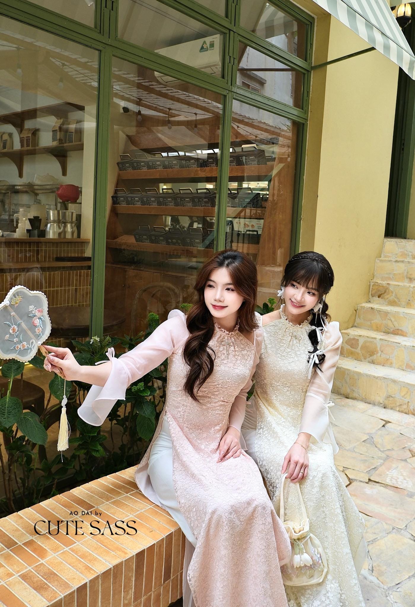 Pink Halter Bow Sleeves Ao Dai Top Only, No Pants|Pre-made Vietnamese Women Ao Dai with Pants | Lunar New Year|Ao Dai Cach Tan AoDaibyCuteSass