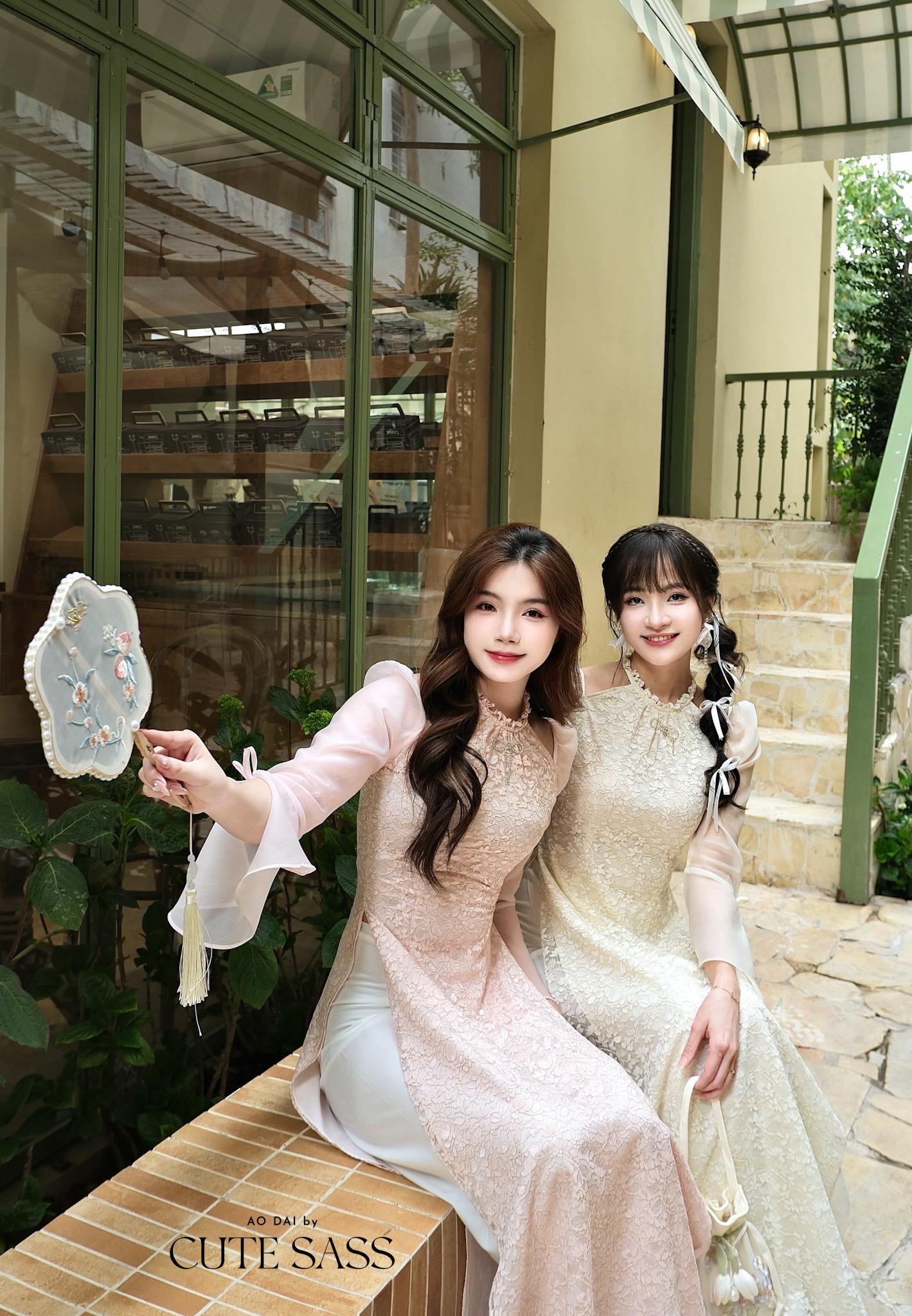 Pink Halter Bow Sleeves Ao Dai Top Only, No Pants|Pre-made Vietnamese Women Ao Dai with Pants | Lunar New Year|Ao Dai Cach Tan AoDaibyCuteSass