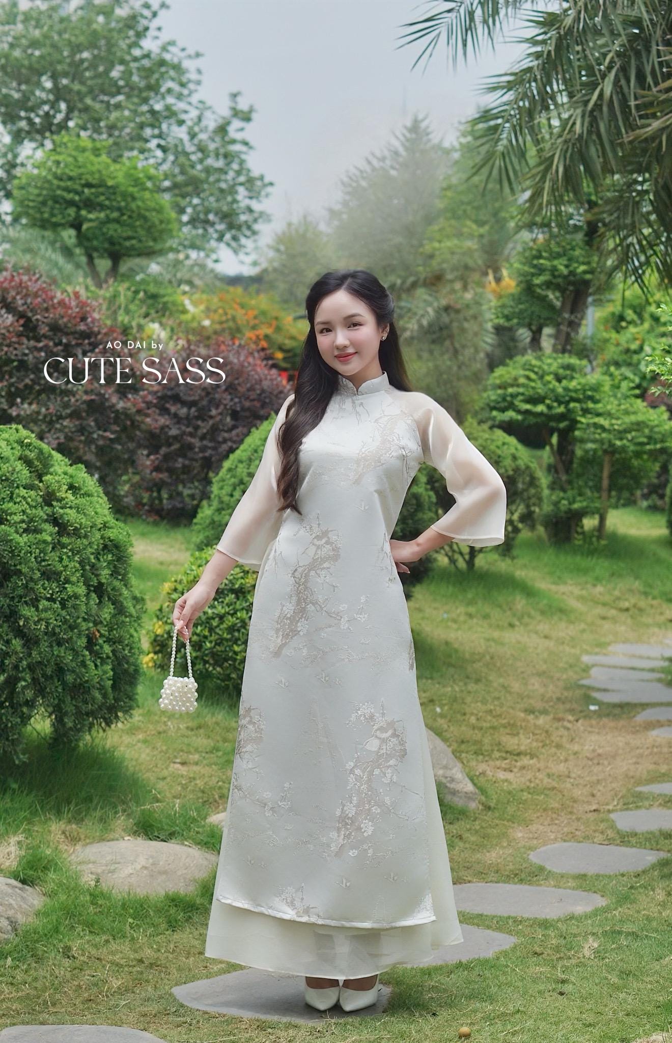 Yen - Silver/Cream Mountain Ao Dai with Skirt 18-19B | Graduation Ao Dai by Cute Sass Yen - Silver/Cream Mountain Ao Dai with Skirt 18-19B | Graduation Ao Dai by Cute Sass