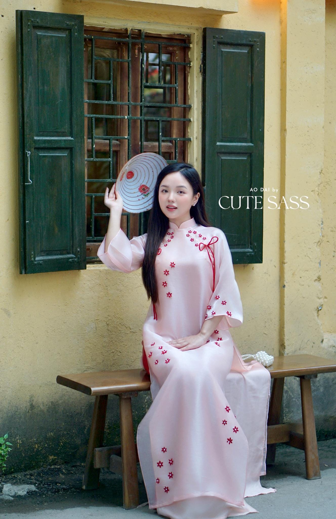 Pink with Red Flowers Bows Ao Dai Top Only, No Pants 2C|Pre-made Vietnamese Ao Dai with Pants | Lunar New Year| AoDaibyCuteSass
