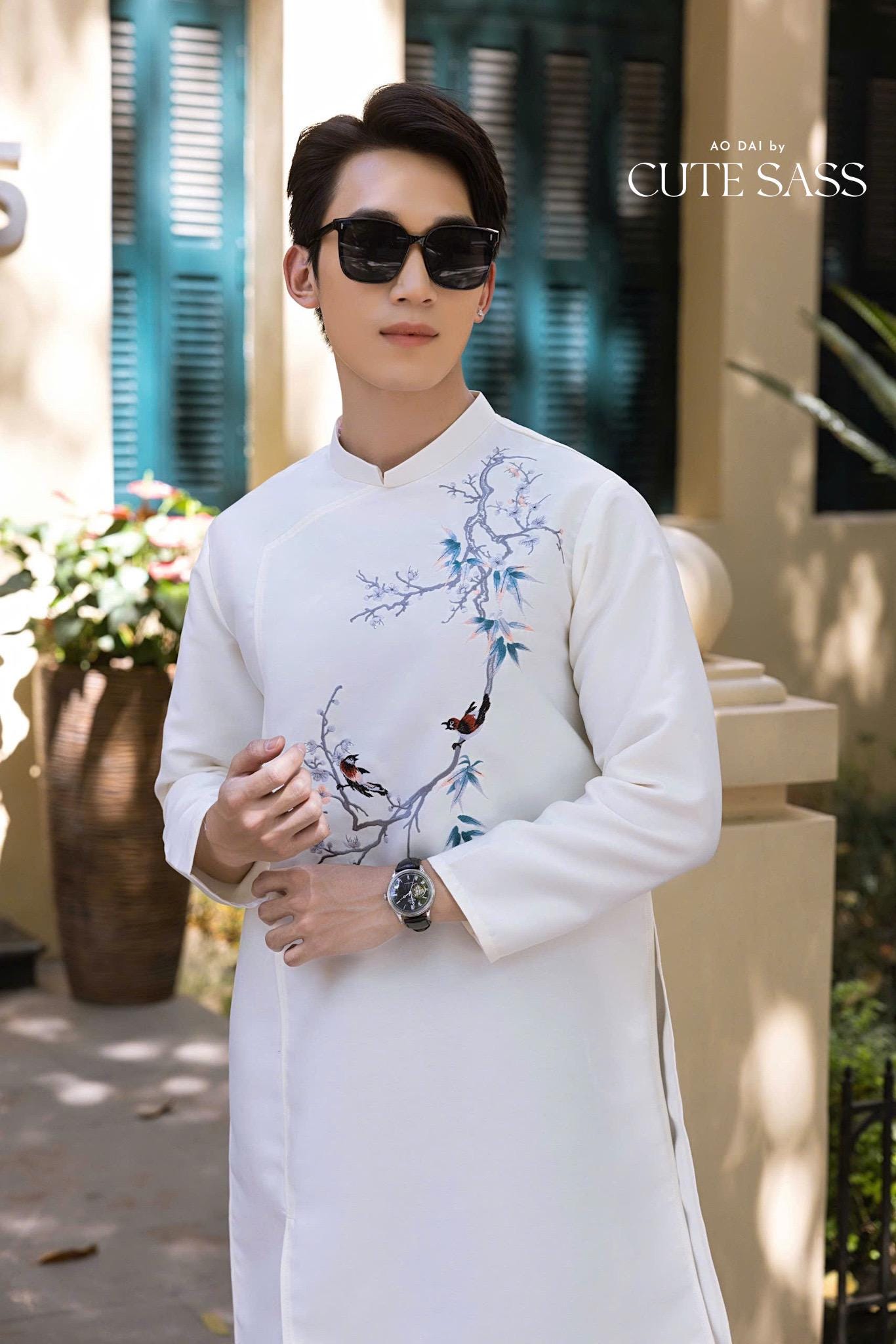Men White Bamboo Embroidery Ao Dai Top 43D| Pre-made Traditional Vietnamese Ao Dai| Lunar New Year | Ao Dai for Dad, Boy | Ao Dai Tet| AoDaibyCuteSass