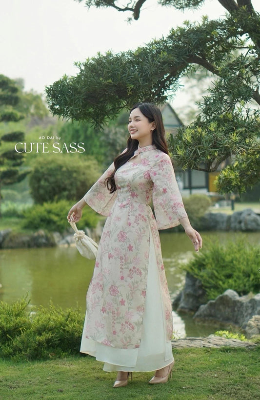 Cream Chiffon Skirt - Modern Length 90 cm 43B AoDaibyCuteSass