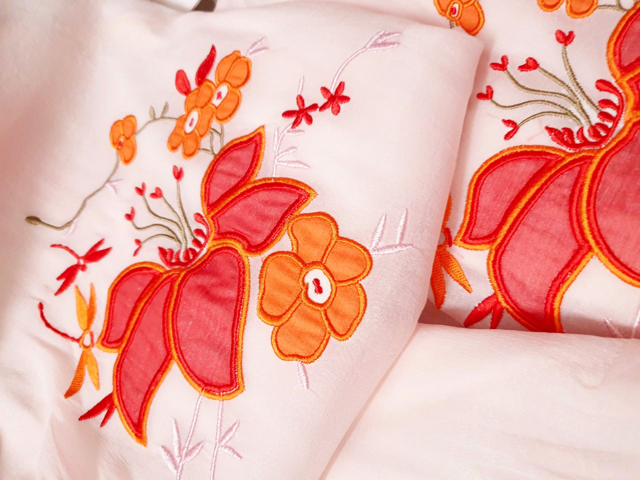 Blush Button Embroidery Ao Dai Set