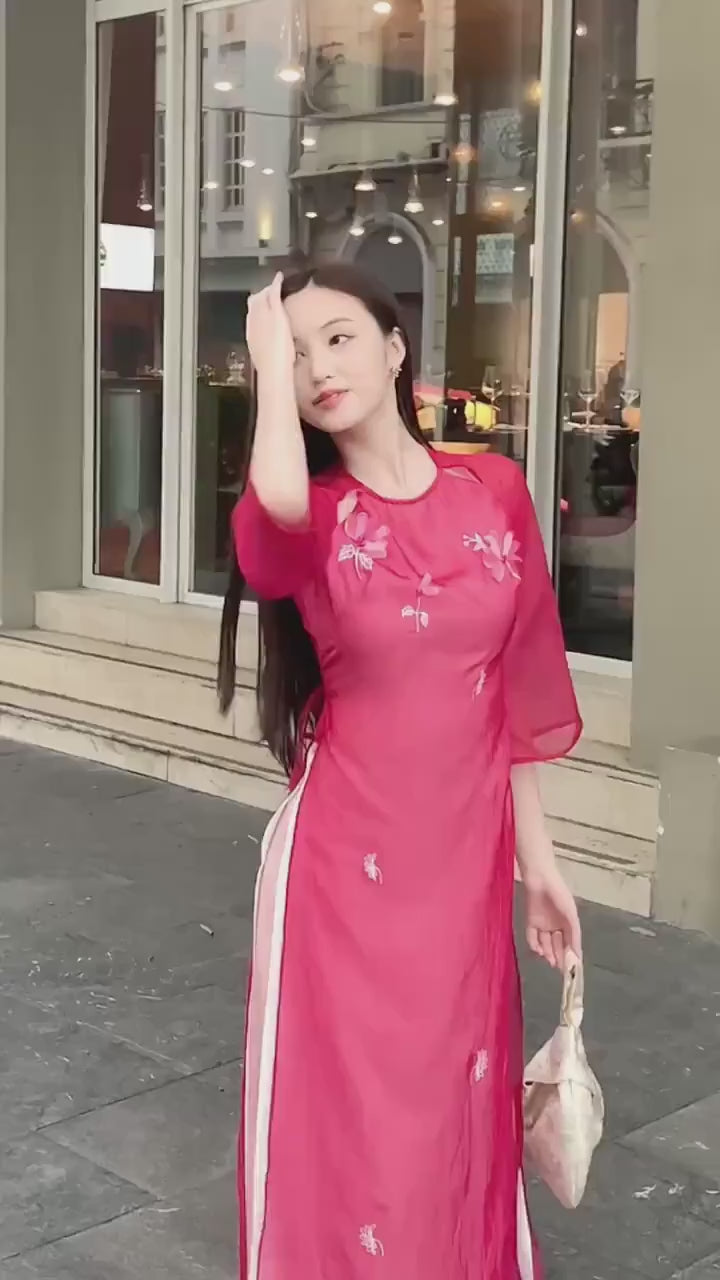Red Embroidery Ao Dai Set