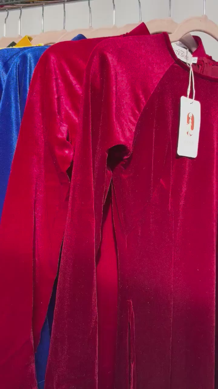 Ink Blue Plain Velvet Ao Dai Top Only, NO PANTS
