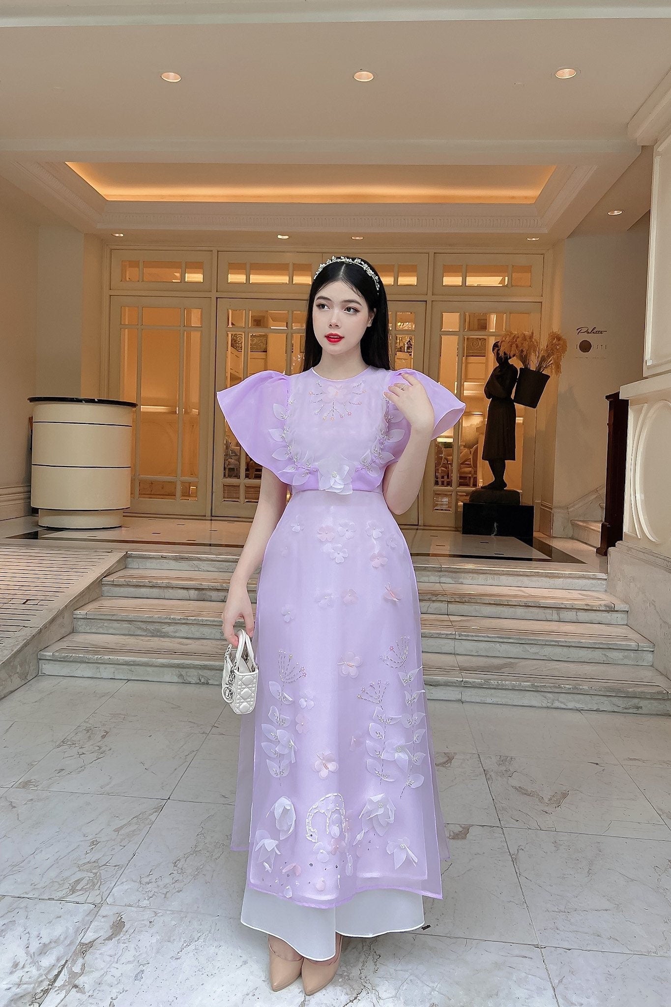 Wing Sleeve Purple Ao Dai Set