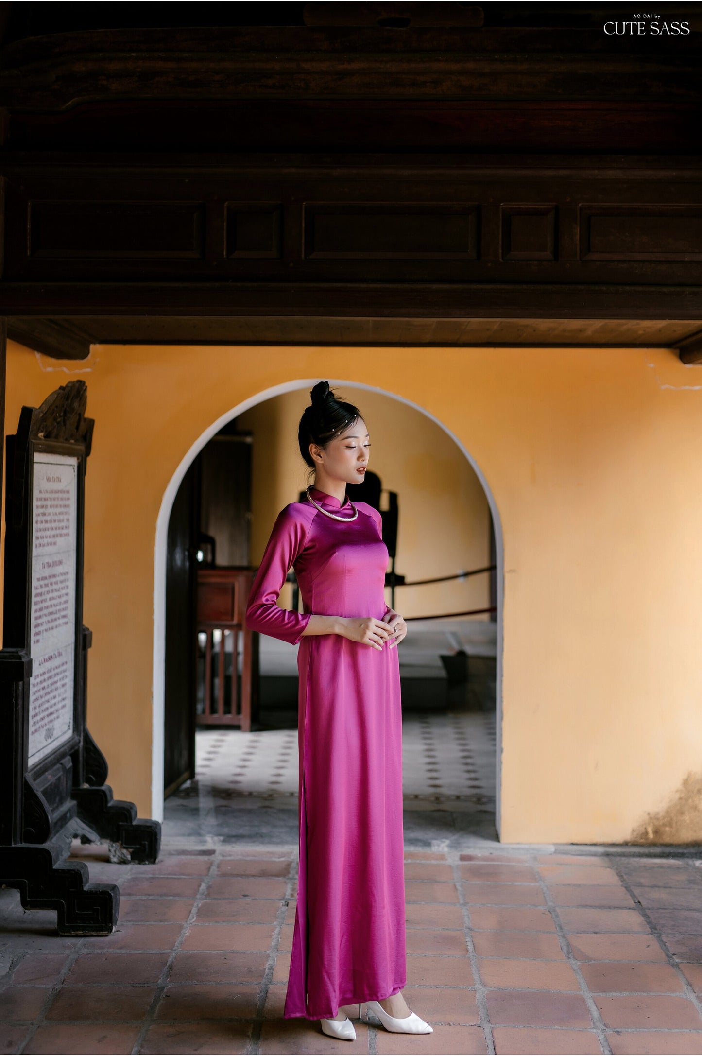 Carmine Hai Da Silk Plain Ao Dai Set
