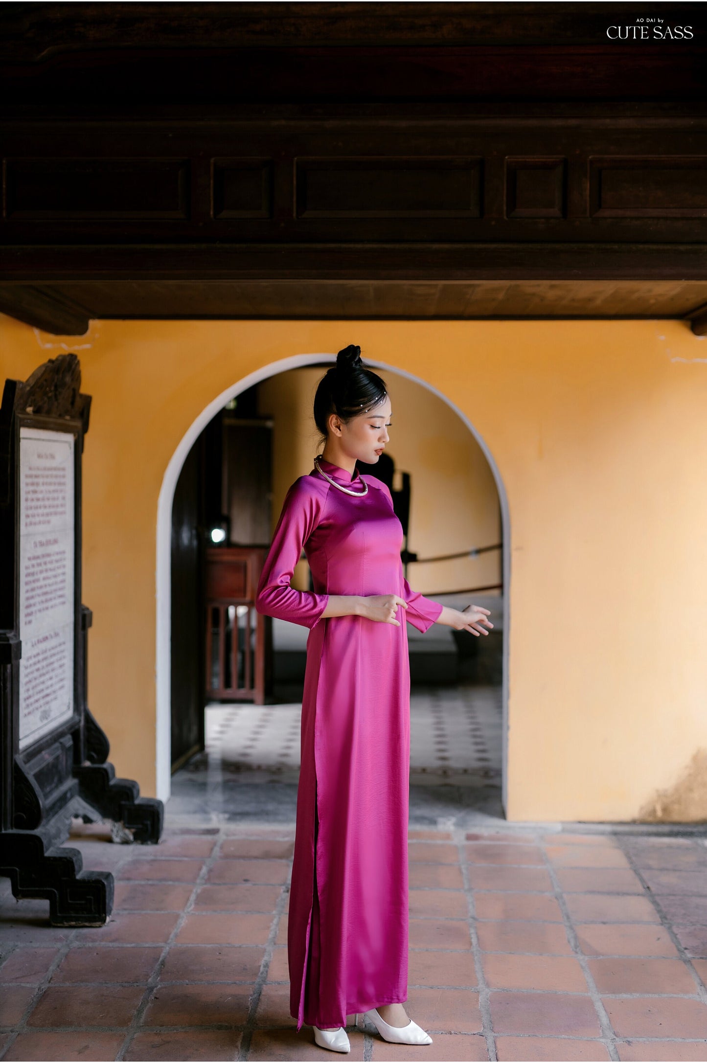 Carmine Hai Da Silk Plain Ao Dai Set