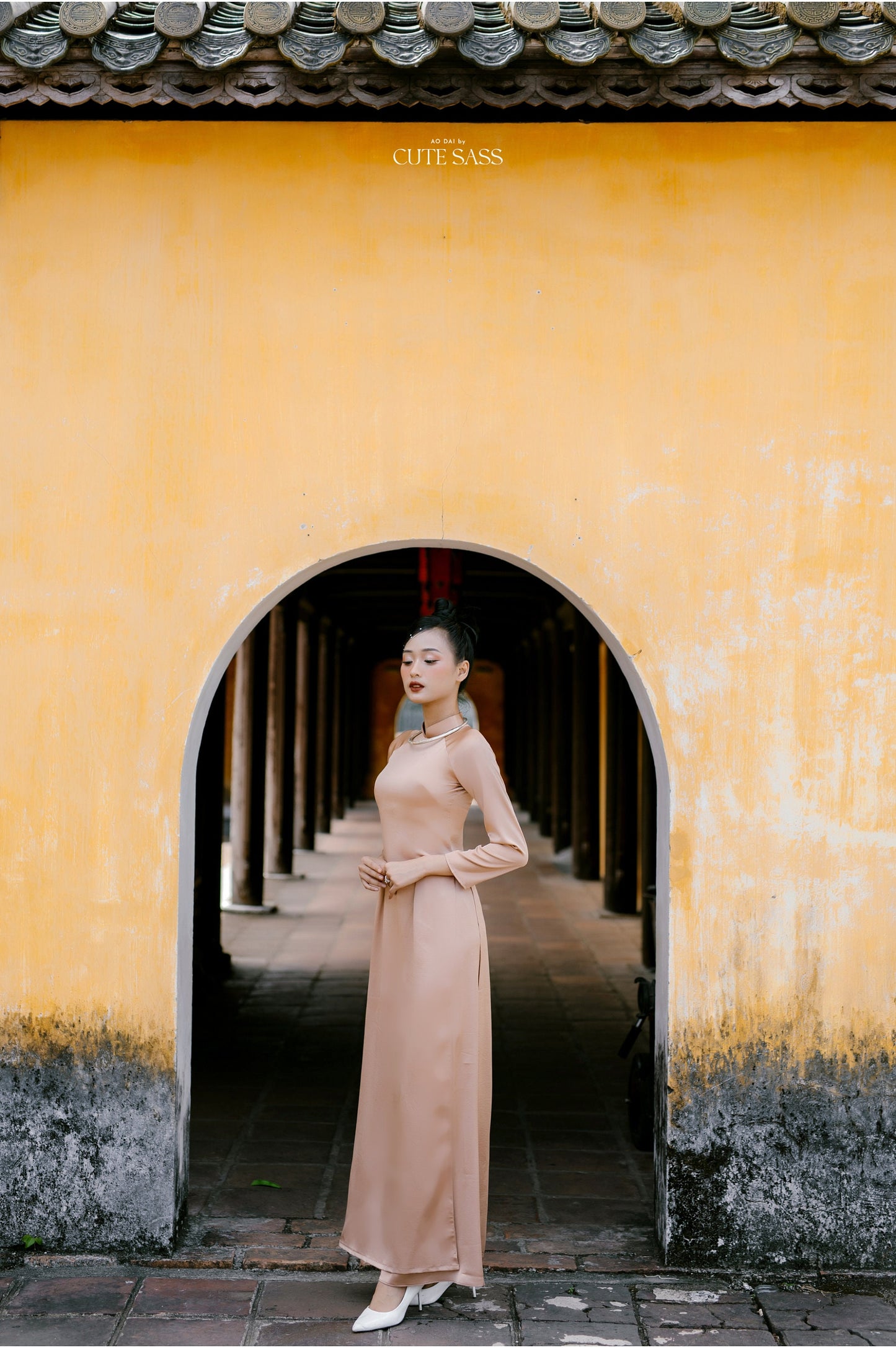 Salmon Color Hai Da Silk Plain Ao Dai Set | Pre-made Traditional Vietnamese Ao Dai |Ao Dai with Pants| Lunar New Year|Ao Dai Truyen Thong|F1