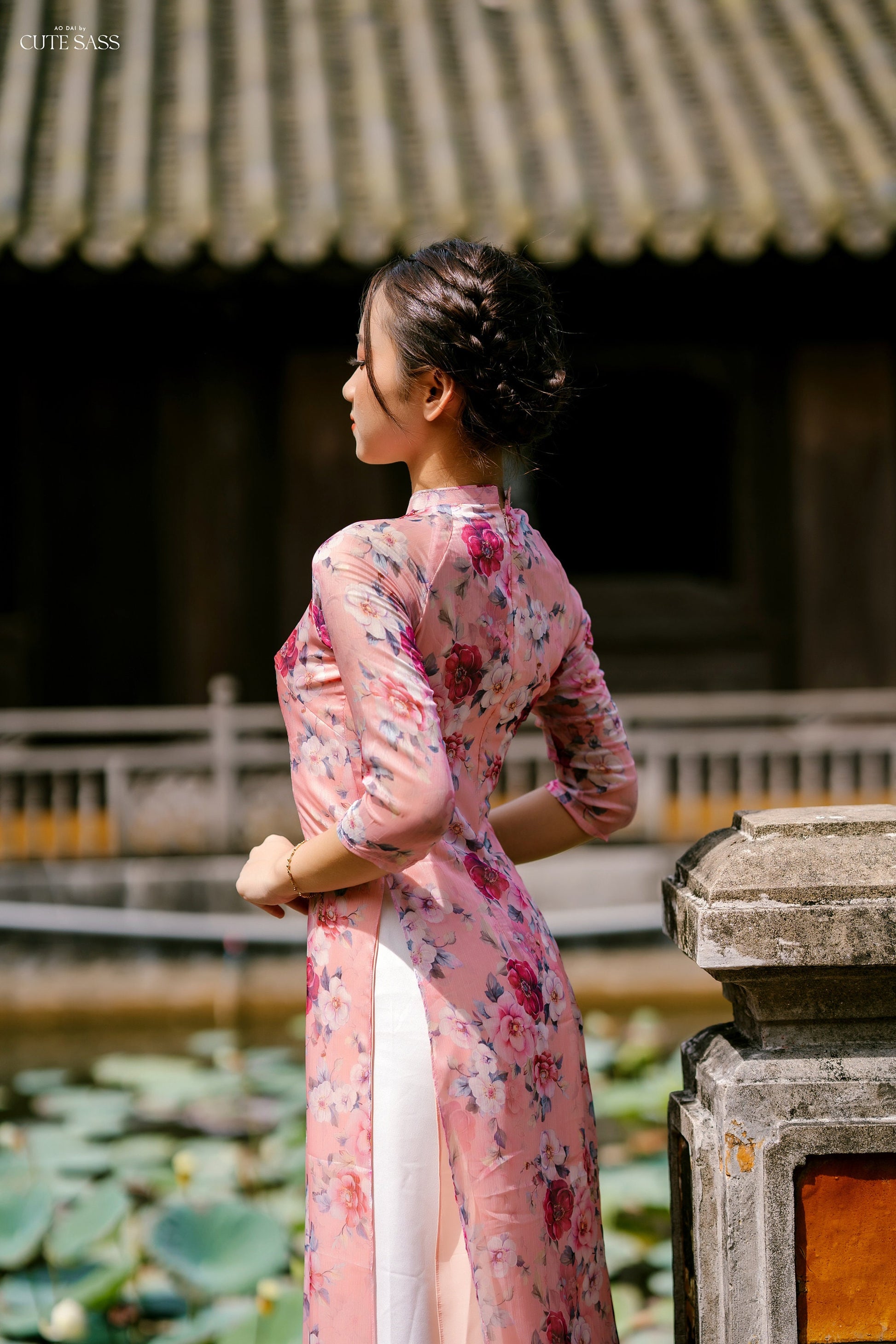 Delicate Flowers Chiffon Ao Dai Top Only (NO Pants)