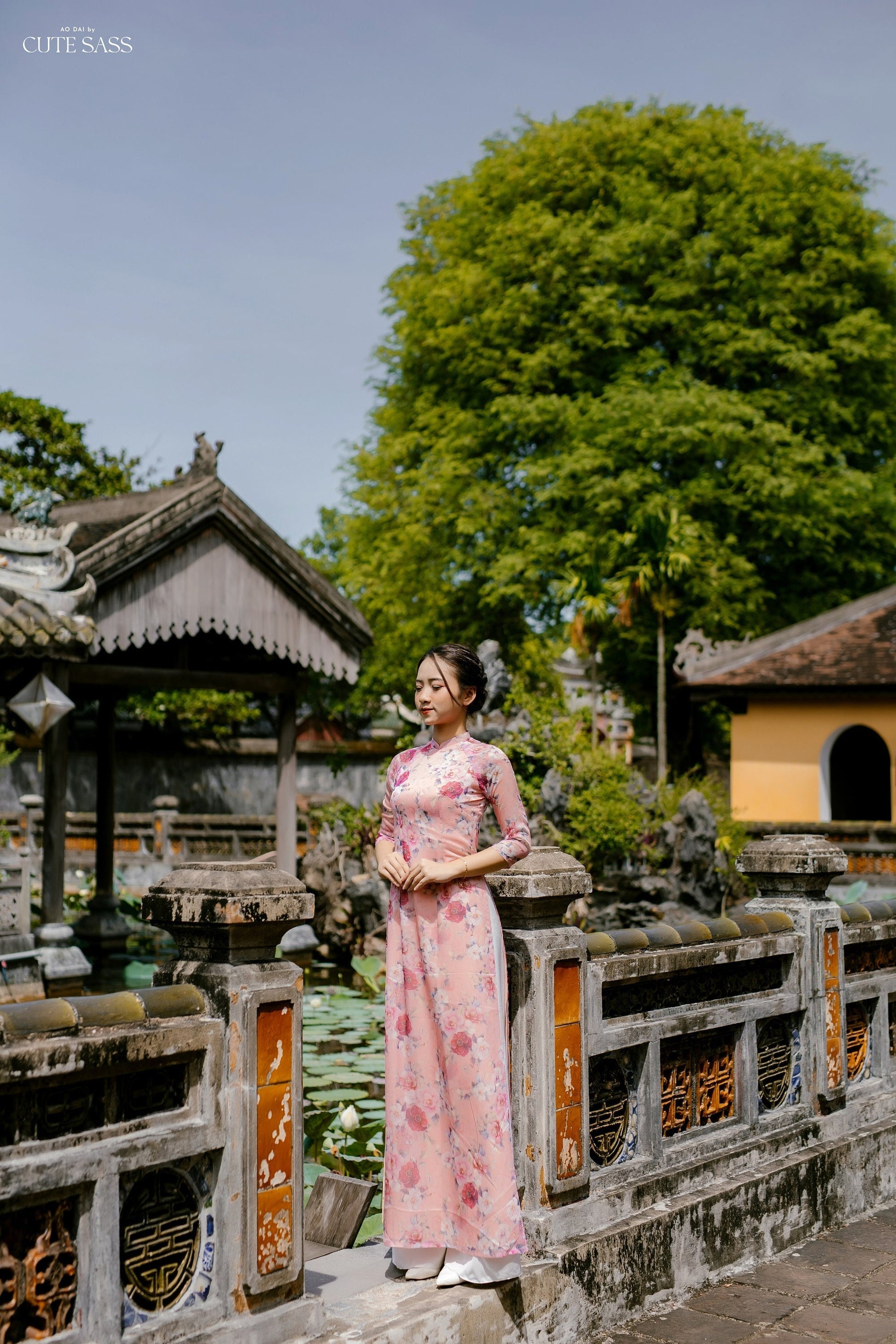 Delicate Flowers Chiffon Ao Dai Top Only (NO Pants)