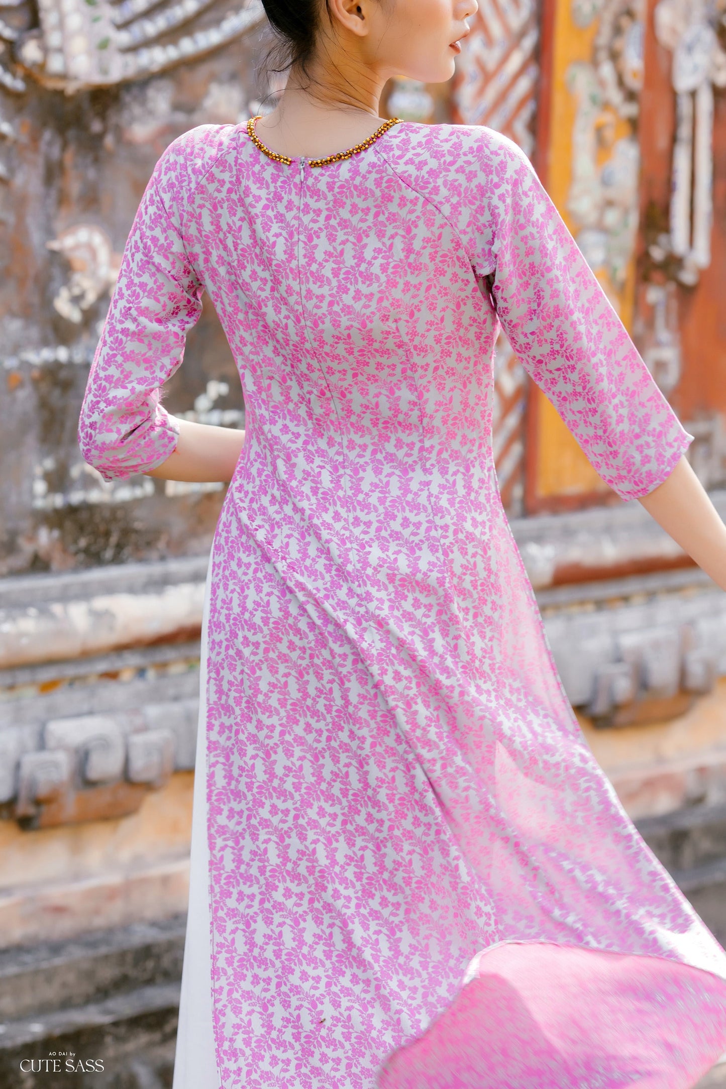 Thai Tuan Round Neck Silk Ao Dai Top Only (No Pants) MULTIPLE COLORS