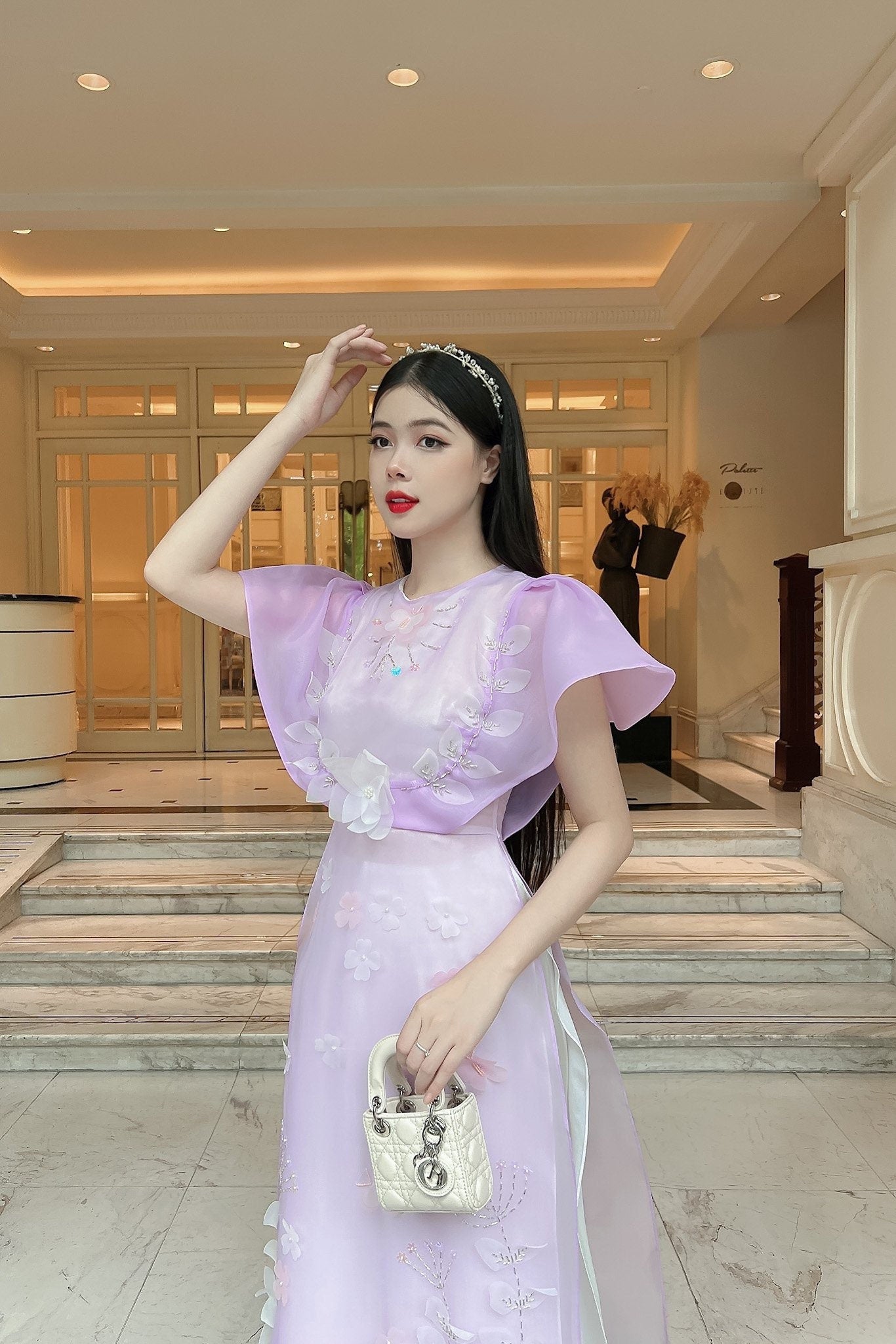 Wing Sleeve Purple Ao Dai Set