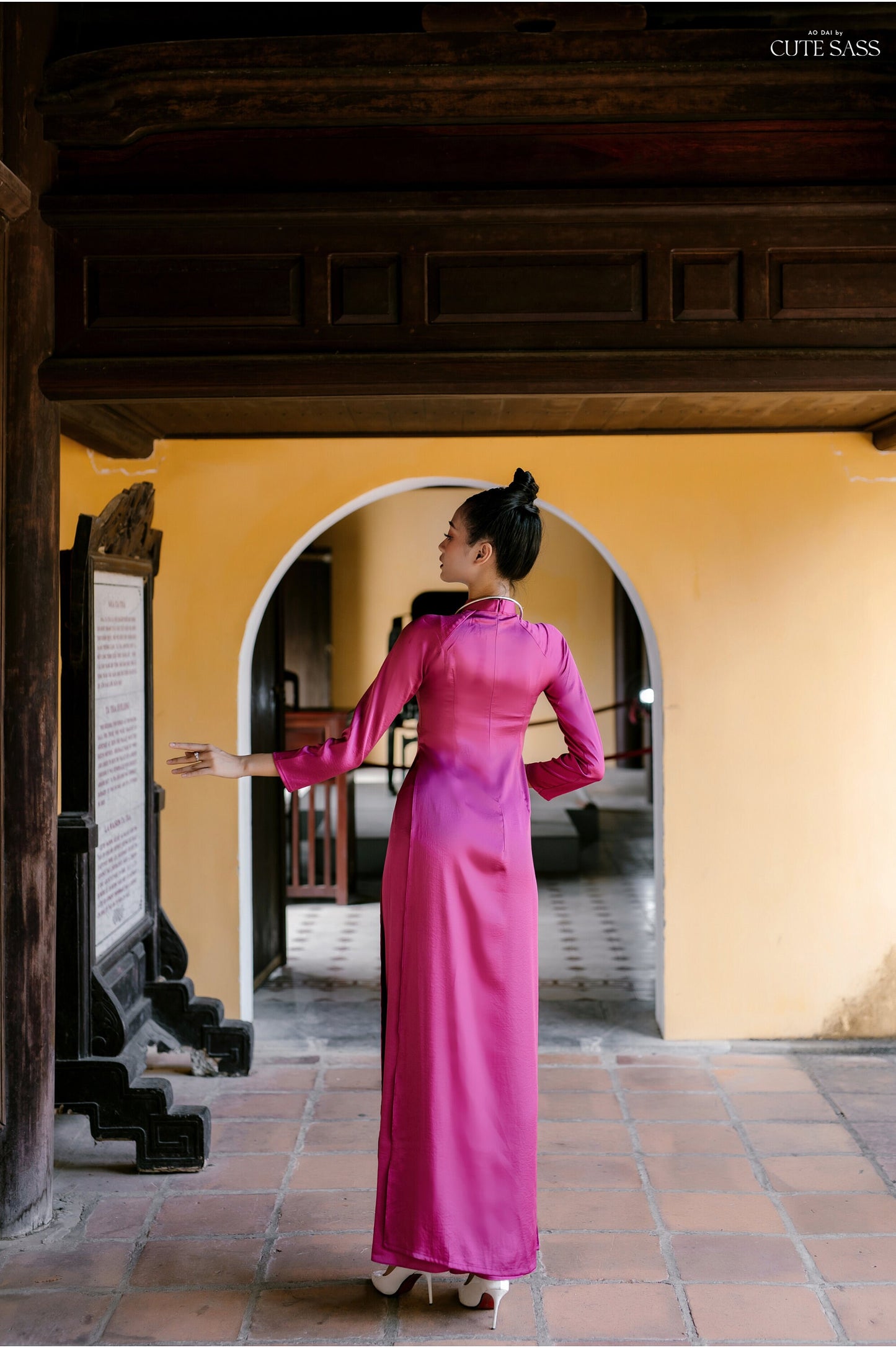 Carmine Hai Da Silk Plain Ao Dai Set