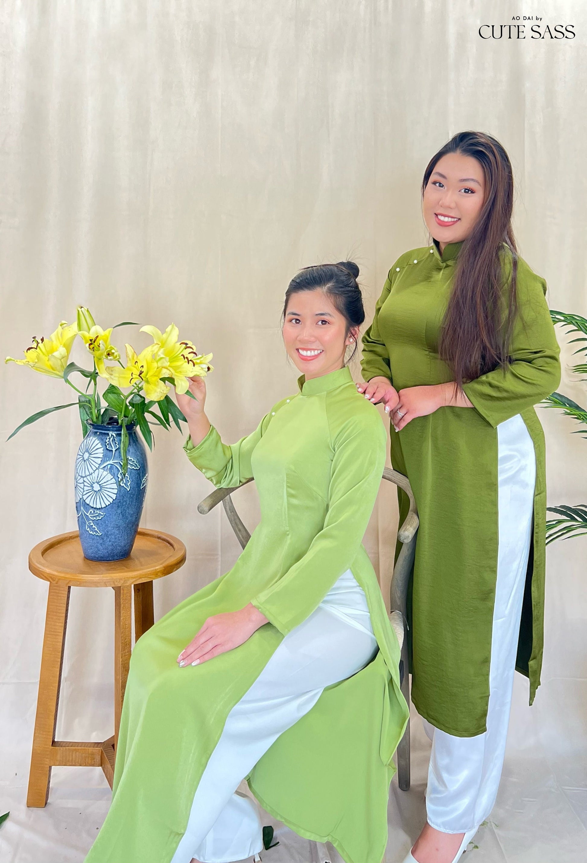 Green Ngoc Trai Silk Pearl Ao Dai Set