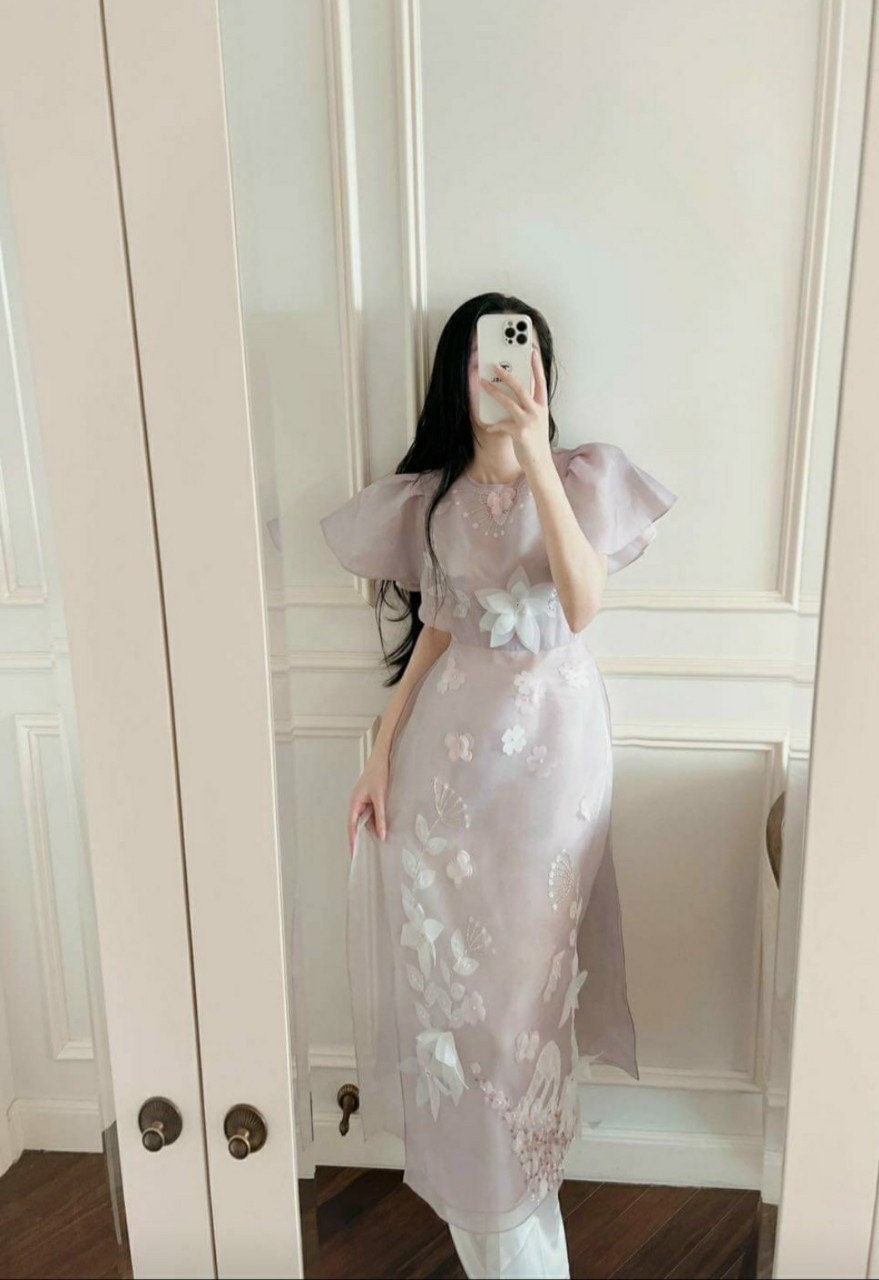 Wing Sleeve Purple Ao Dai Set