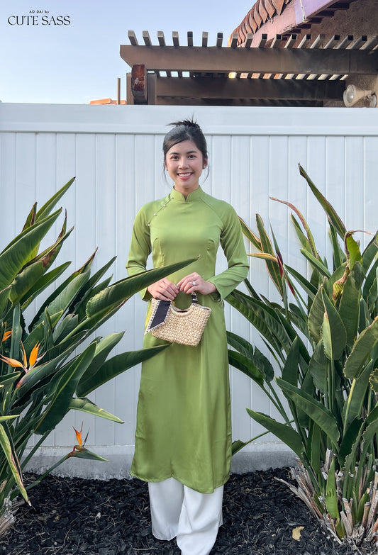 Green Ngoc Trai Silk Pearl Ao Dai Set
