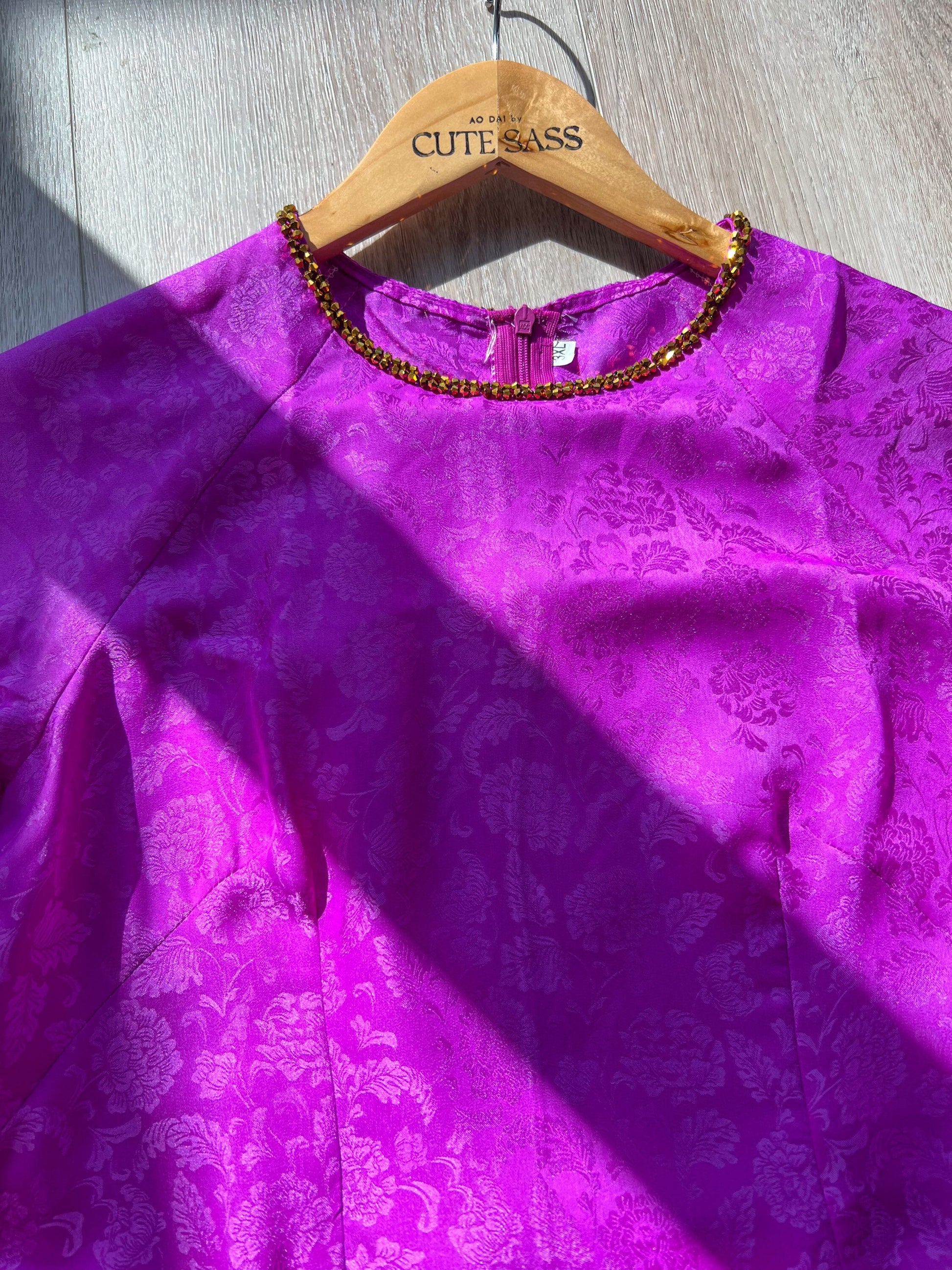 Thai Tuan Round Neck Silk Ao Dai Top Only (No Pants) MULTIPLE COLORS