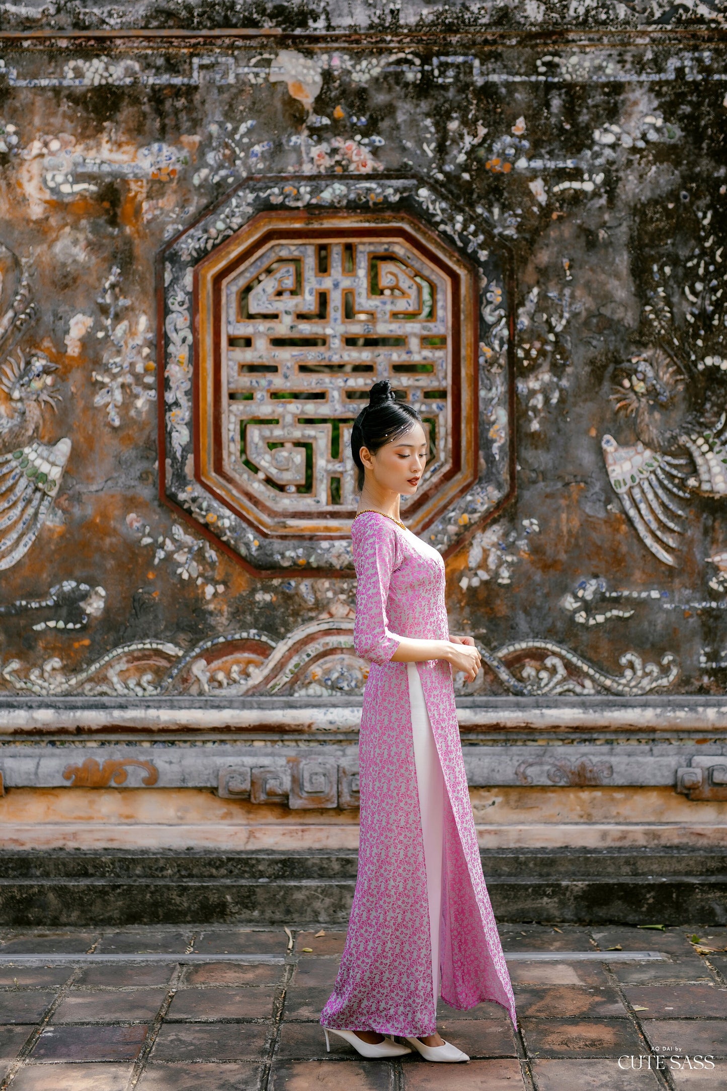 Thai Tuan Round Neck Silk Ao Dai Top Only (No Pants) MULTIPLE COLORS