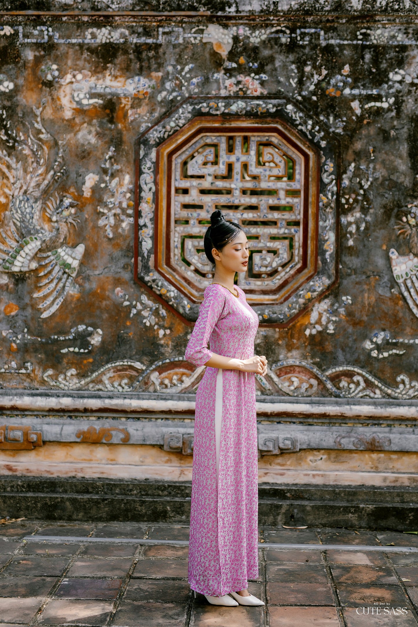 Thai Tuan Round Neck Silk Ao Dai Top Only (No Pants) MULTIPLE COLORS