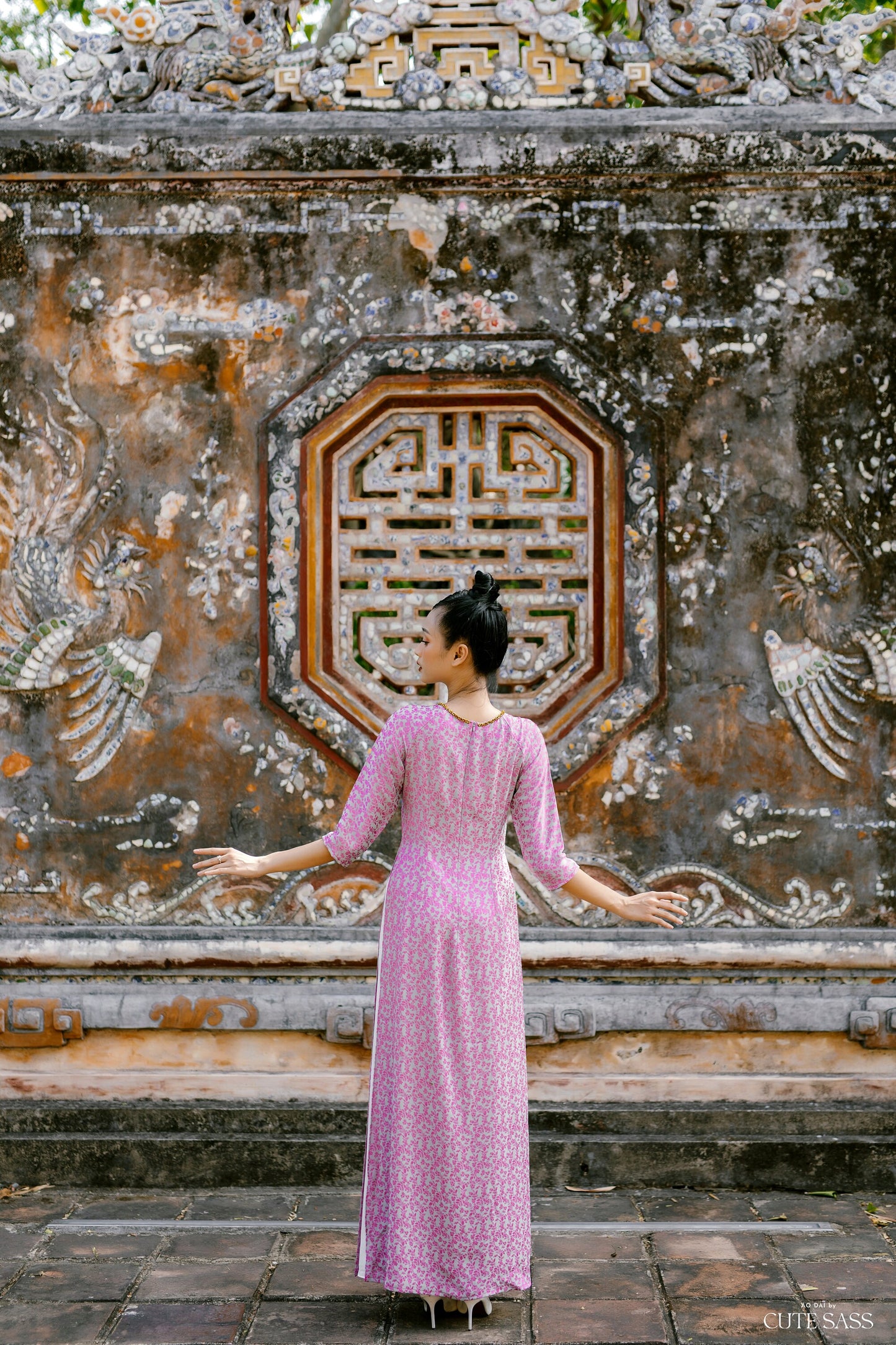 Thai Tuan Round Neck Silk Ao Dai Top Only (No Pants) MULTIPLE COLORS