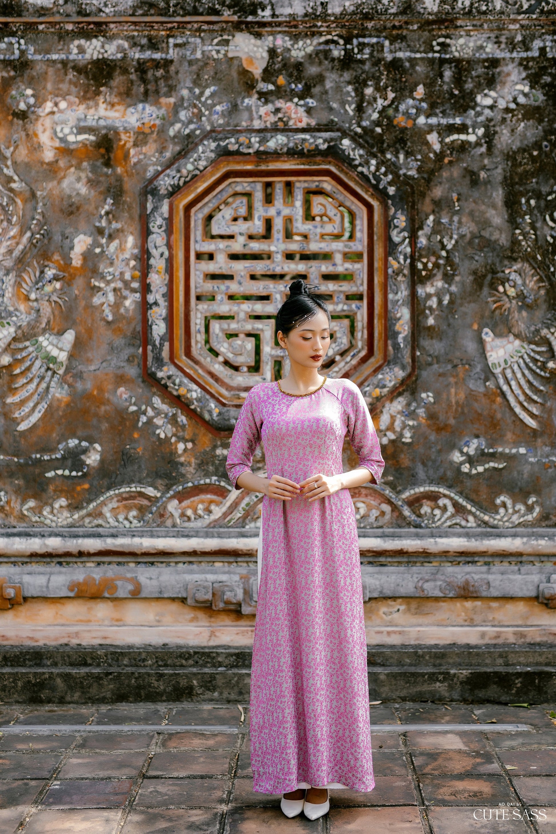 Thai Tuan Round Neck Silk Ao Dai Top Only (No Pants) MULTIPLE COLORS