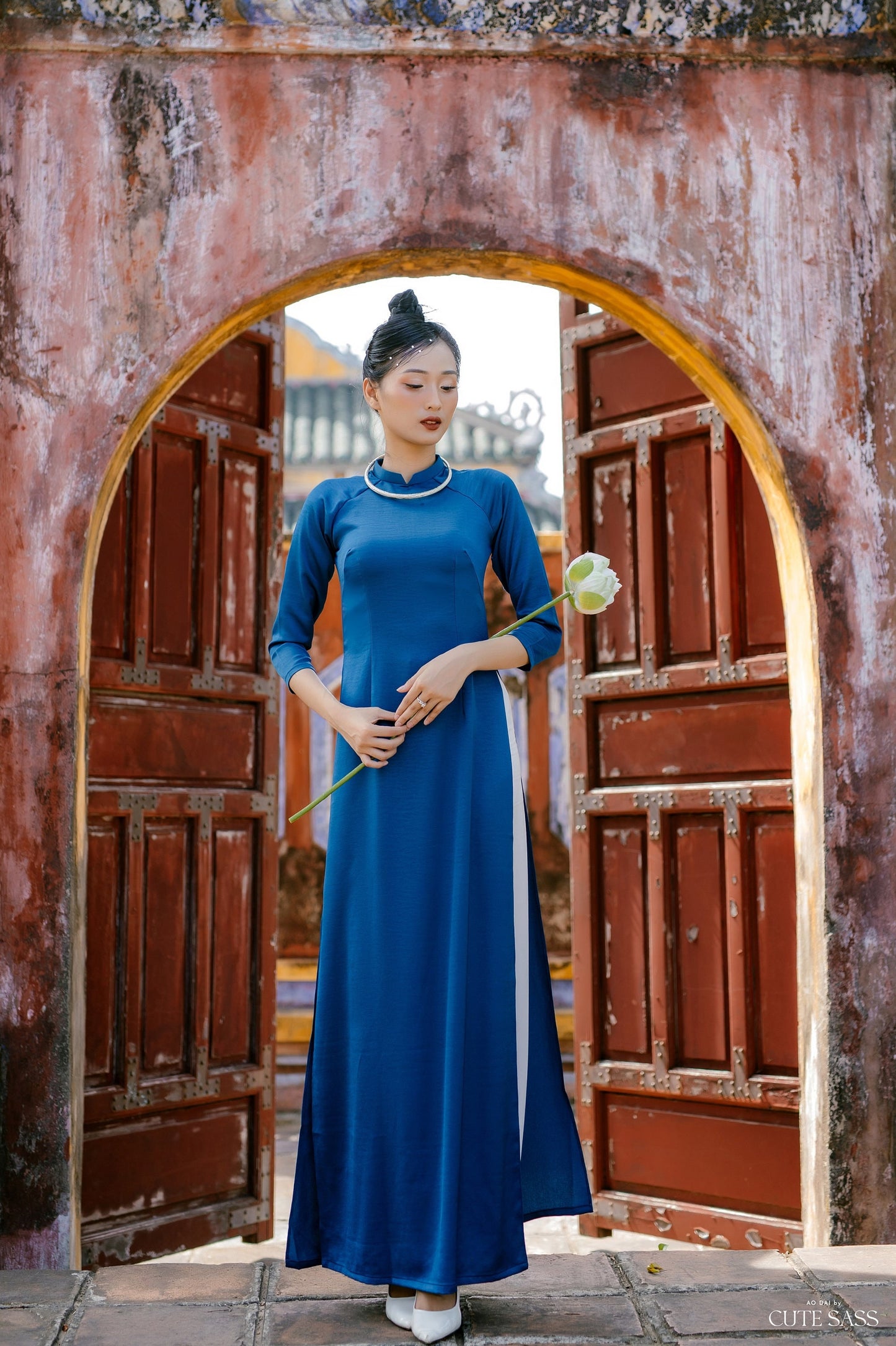 Tay Thi Silk Plain Ao Dai Set (Prussian, Mint, Black, Orange) | Pre-made Traditional Vietnamese Ao Dai| Women Ao Dai with Pants