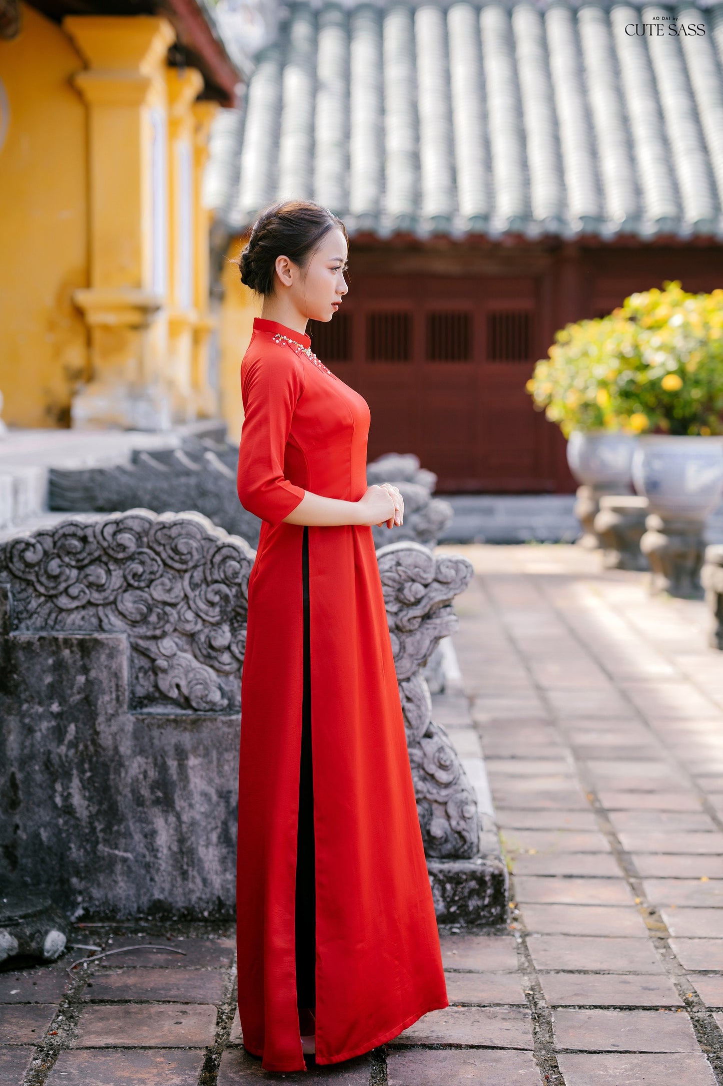 Sparkle Neck Detail Ao Dai Set