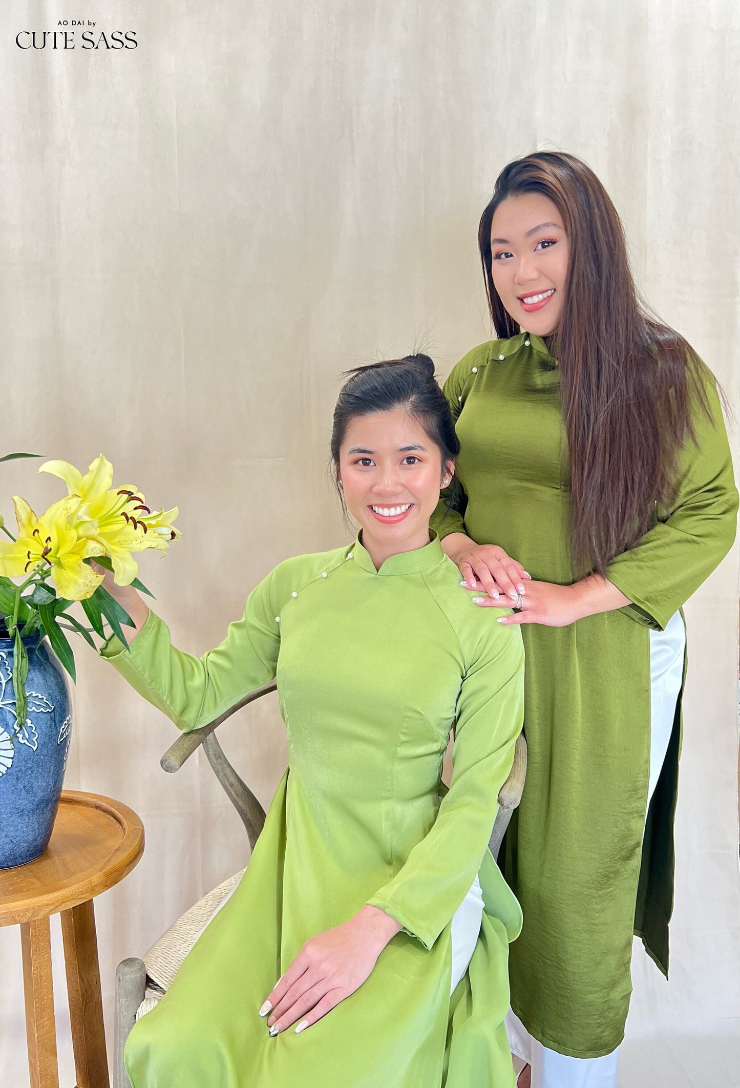 Green Ngoc Trai Silk Pearl Ao Dai Set