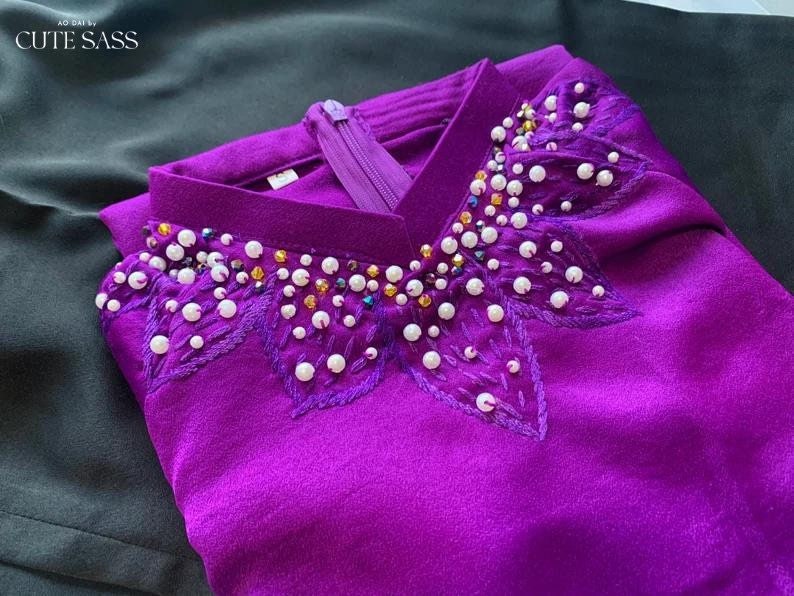 Sparkle Neck Detail Ao Dai Set