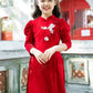 Mom and Daughter Red Velvet Embroidery Ao Dai Top Only, NO PANTS