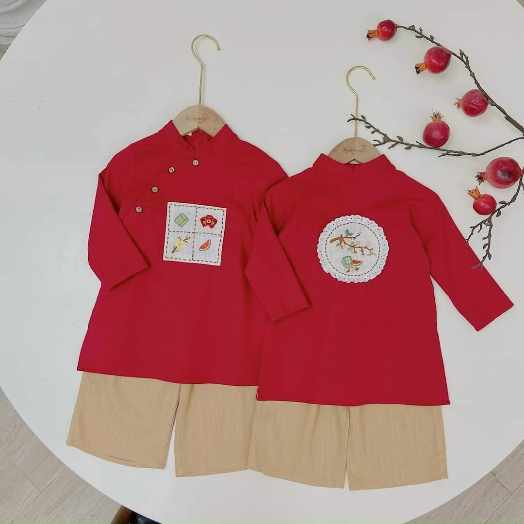 Sibling Red Ao Dai Set