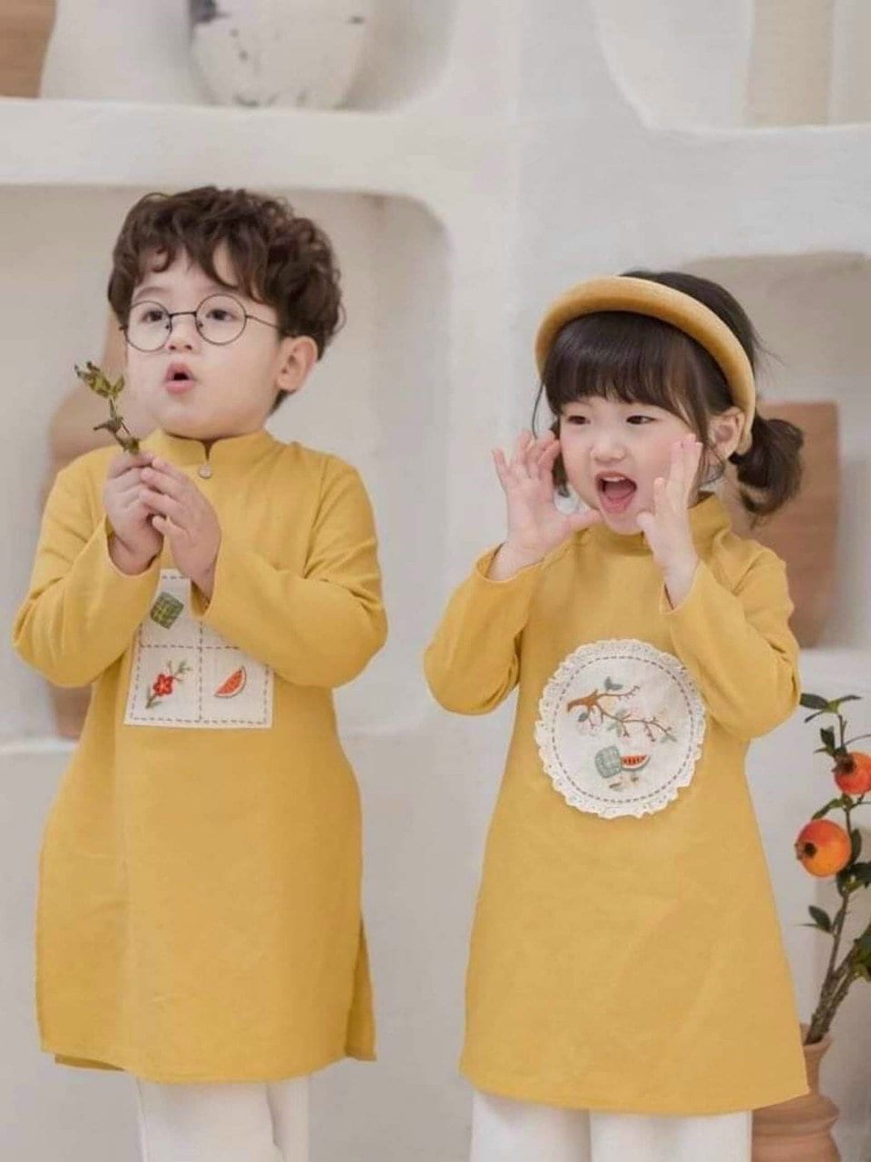 Sibling Yellow Ao Dai Set