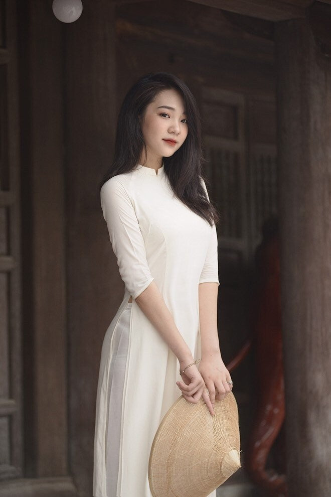 Tay Thi Silk Plain Ao Dai Top Only, NO PANTS (Pink, White, Purple, Yellow)