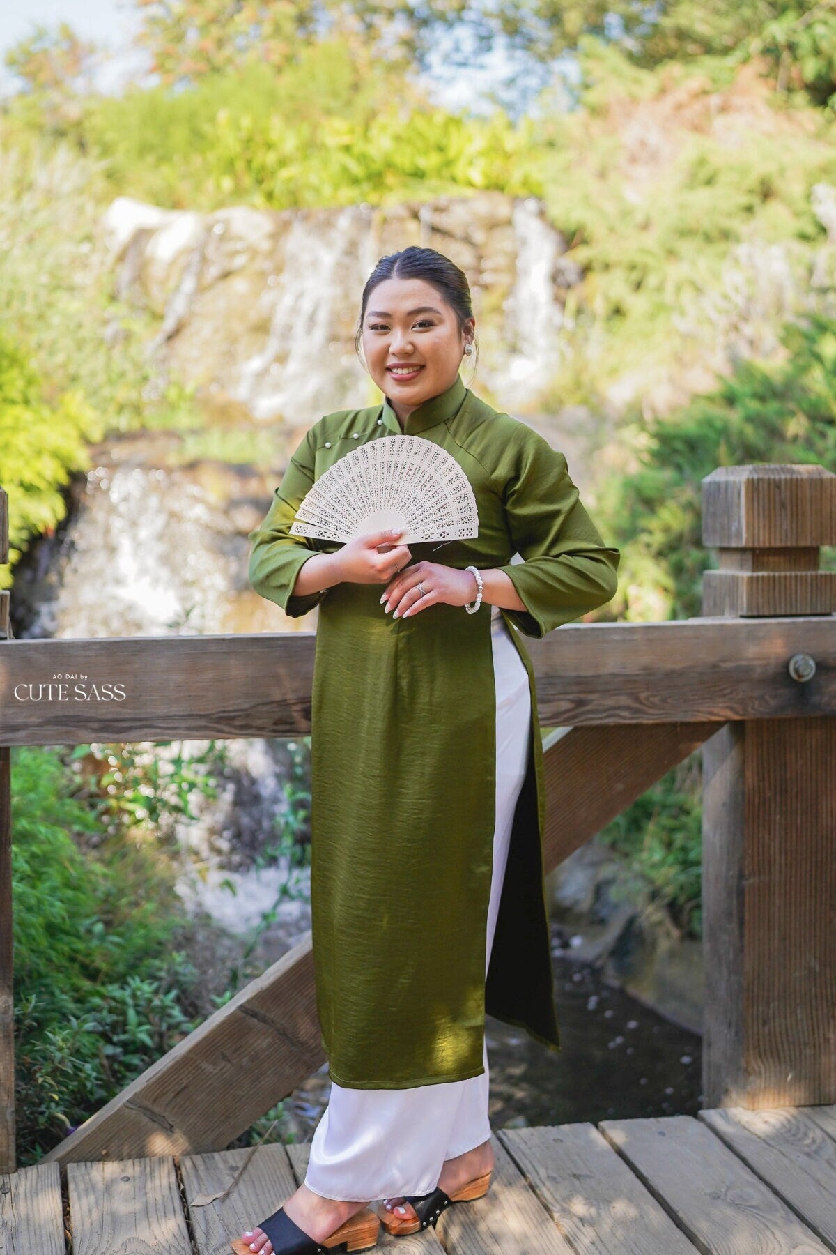Dark Green Ngoc Trai Silk Pearl Ao Dai Set