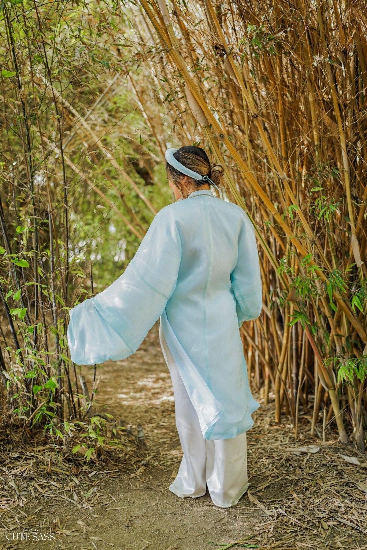 Áo Tấc - Mint Blue (Top and Headband, No Pants) | Ao Tac | Áo Ngũ Thân Tay Thụng | Ao Dai Truyen Thong | Pre-made Vietnamese Viet Phuc|M3 M1