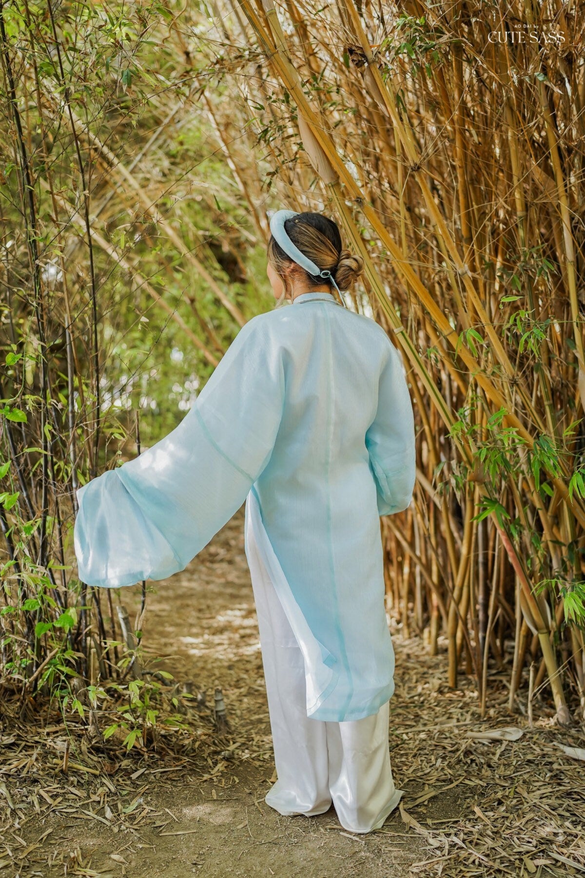 Áo Tấc - Mint Blue (Top and Headband, No Pants) | Ao Tac | Áo Ngũ Thân Tay Thụng | Ao Dai Truyen Thong | Pre-made Vietnamese Viet Phuc|M3 M1