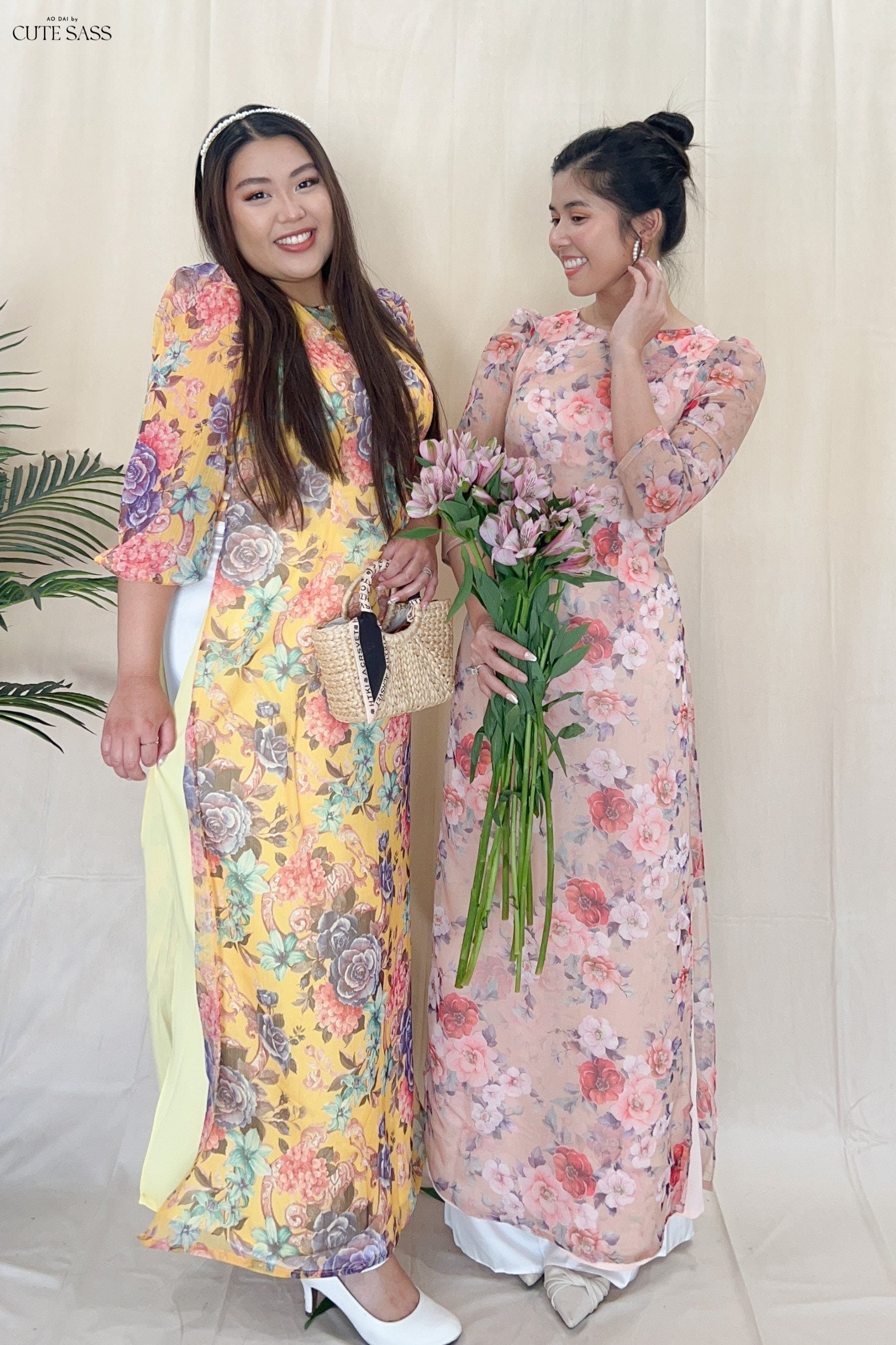 Delicate Flowers Chiffon Ao Dai Top Only (NO Pants)