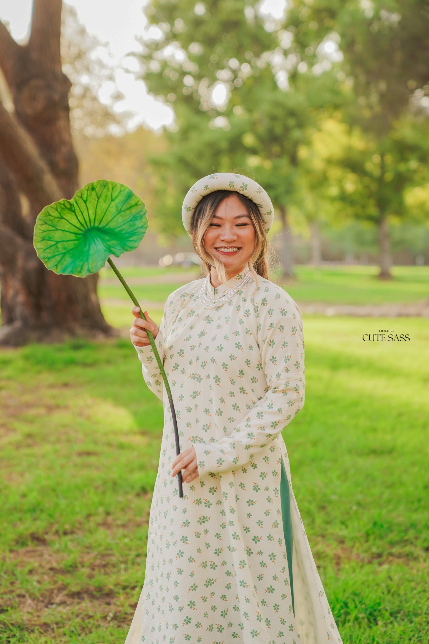 Áo Ngũ Thân Tay Chẽn Set - Green Daisy