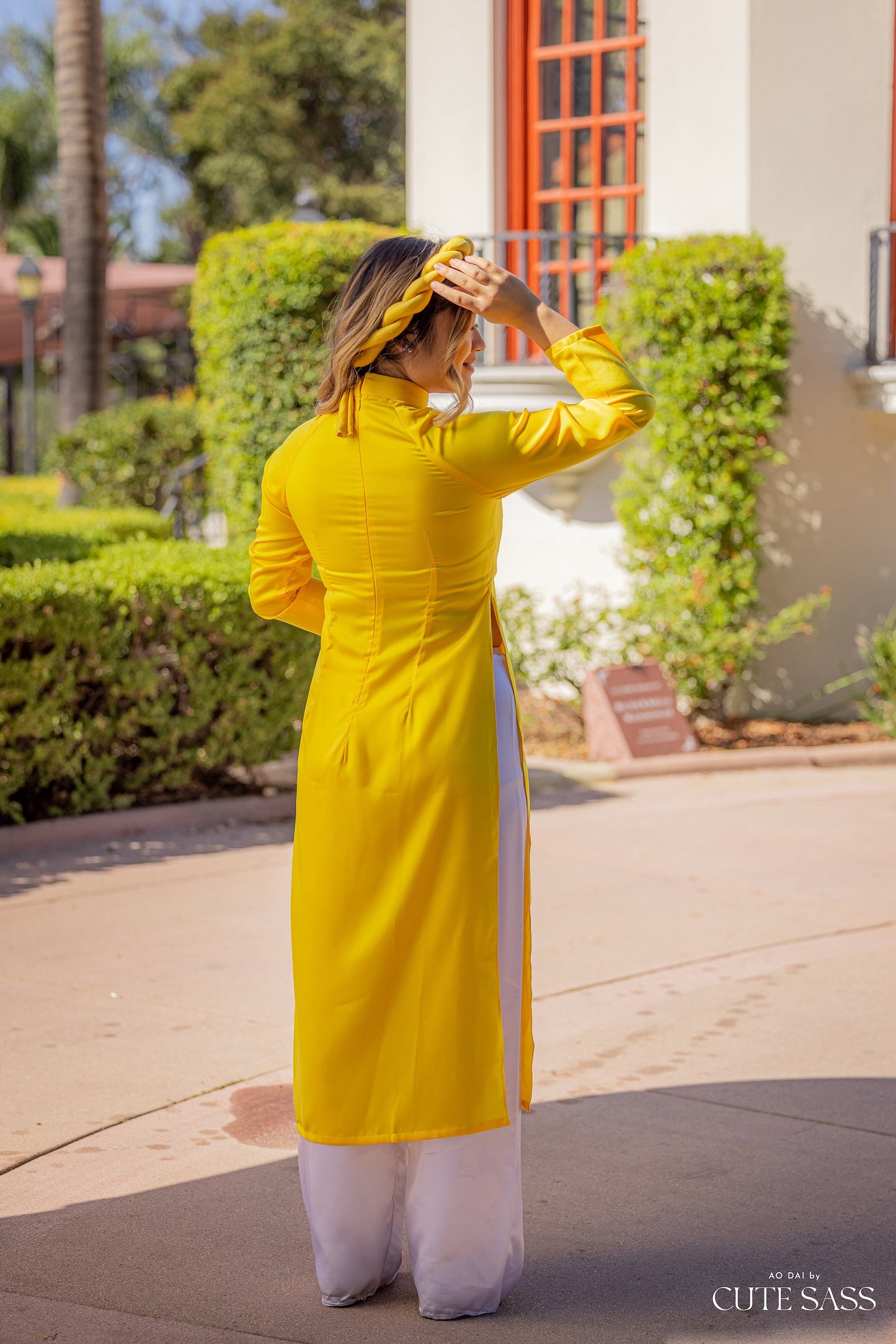 Yellow Ngoc Trai Silk Pearl Ao Dai Set