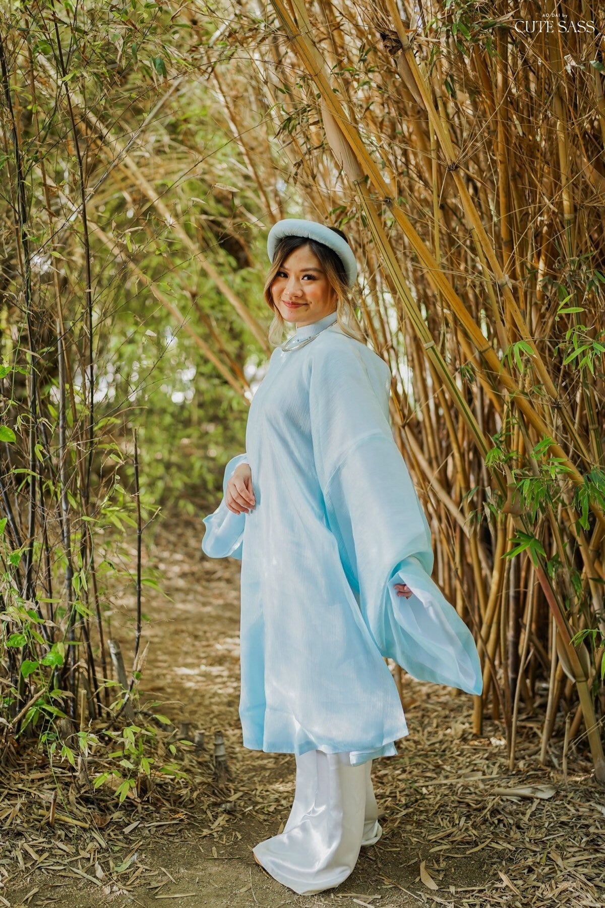 Áo Tấc - Mint Blue (Top and Headband, No Pants) | Ao Tac | Áo Ngũ Thân Tay Thụng | Ao Dai Truyen Thong | Pre-made Vietnamese Viet Phuc|M3 M1